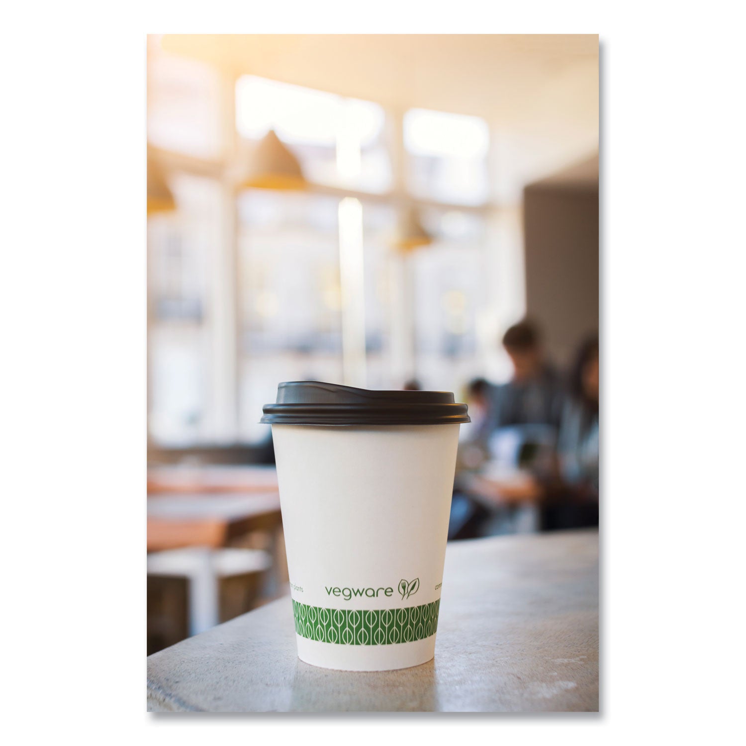 Vegware™ 89-Series Hot Cup, 12 oz, Paper, White/Green, 1,000/Carton