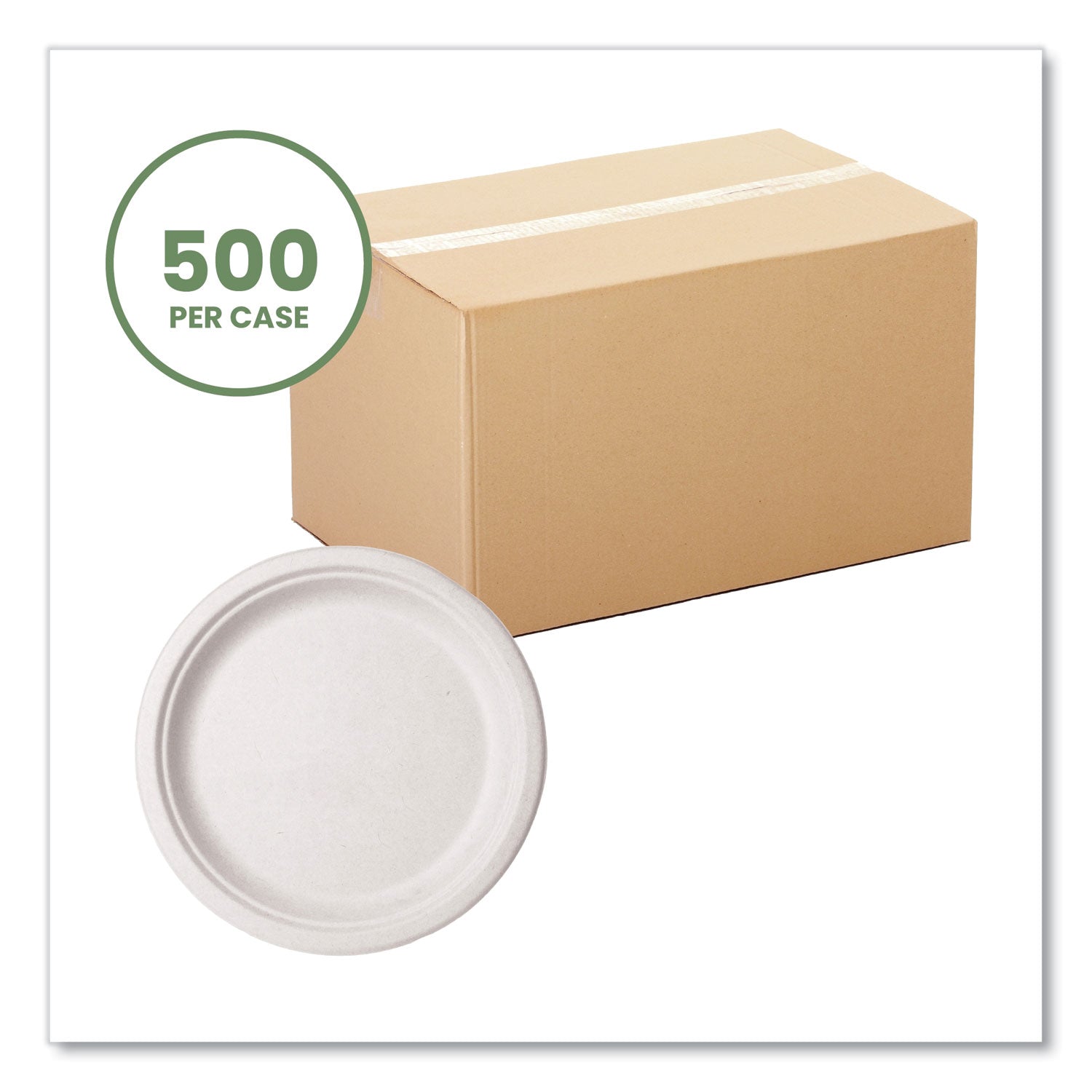 Vegware™ Nourish Molded Fiber Tableware, Compostable, Plate, Sugarcane, 10" dia, White, 500/Carton
