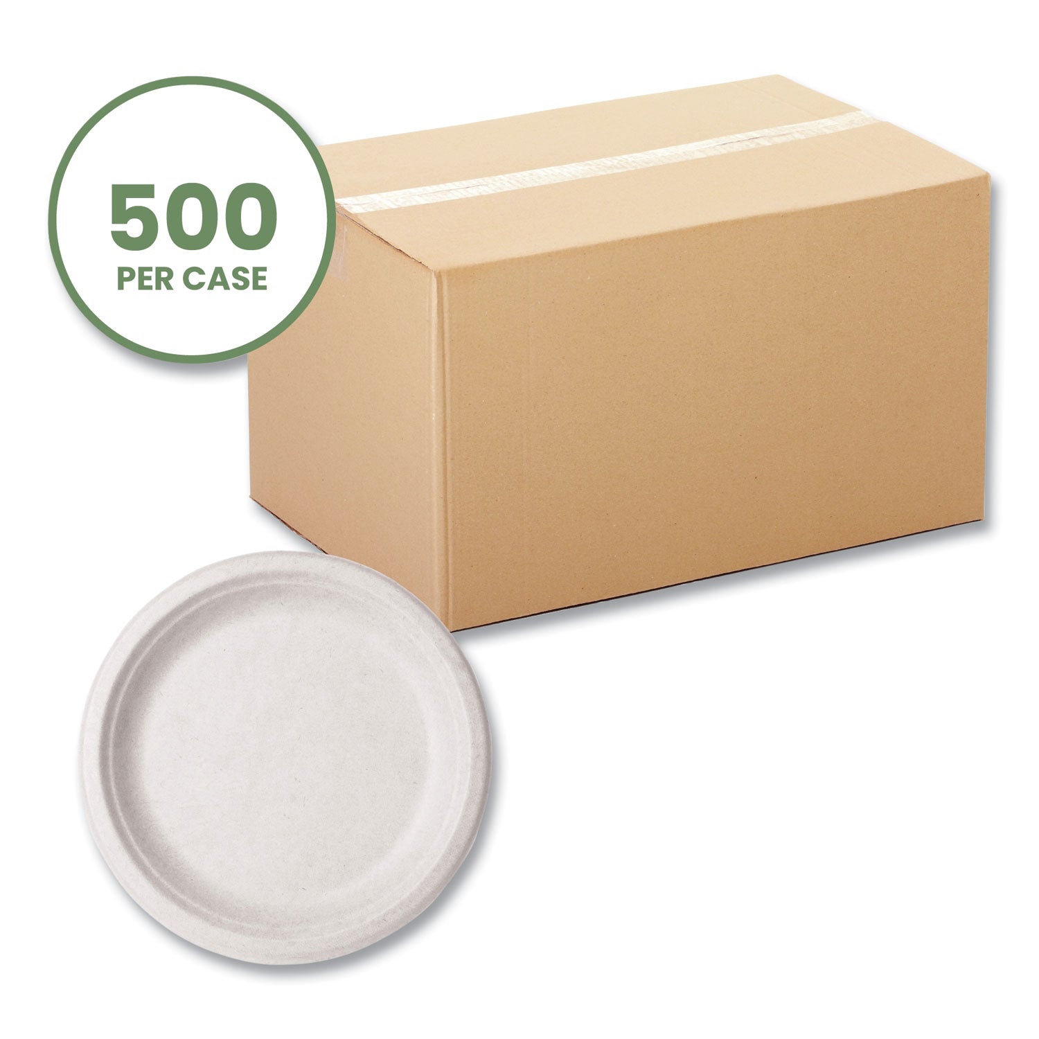 Vegware™ Nourish Molded Fiber Tableware, Compostable, Plate, Sugarcane, 9" dia, White, 500/Carton