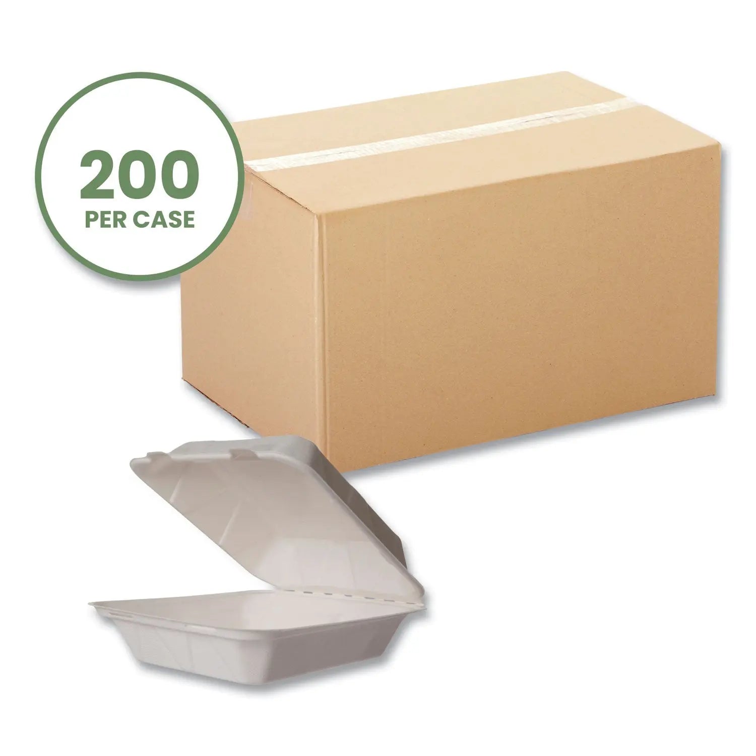 White Molded Fiber Clamshell Container, Compostable, 7.9 x 7.9 x 2.9, White, Sugarcane, 200/Carton Vegware™ Flipcost