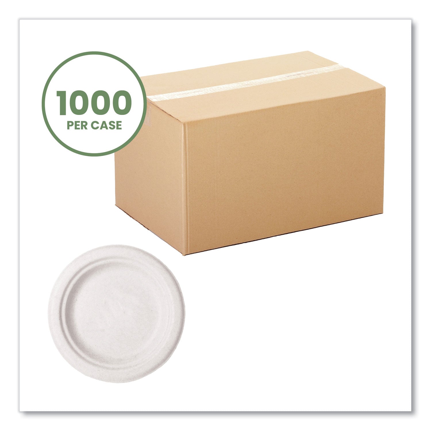 Vegware™ Nourish Molded Fiber Tableware, Compostable, Plate, Sugarcane, 6" dia, White, 1,000/Carton