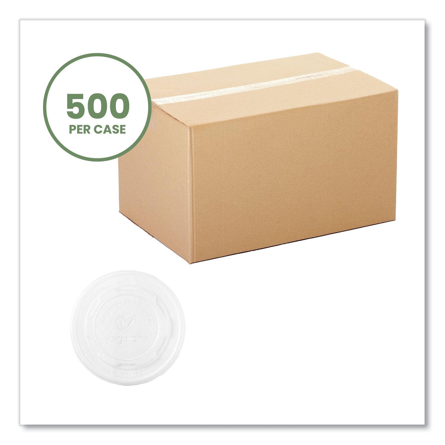 Vegware™ 115-Series Flat Hot Lids, Compostable, For Use With 115-Series Soup Containers, White, Plastic, 500/Carton