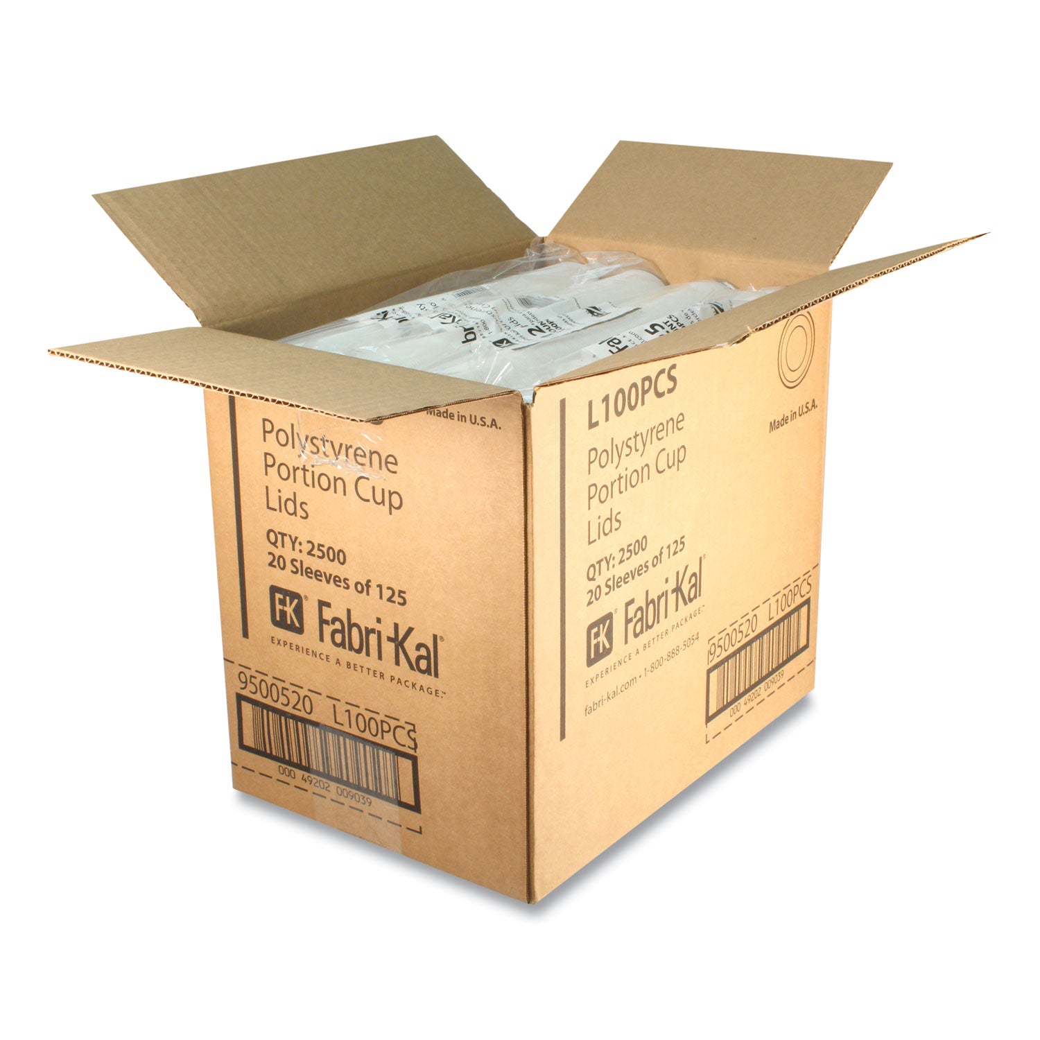 Fabri-Kal® Portion Cup Lids, Fits 1 oz Squat Portion Cups, Plastic, Clear, 125/Sleeve, 20 Sleeves/Carton