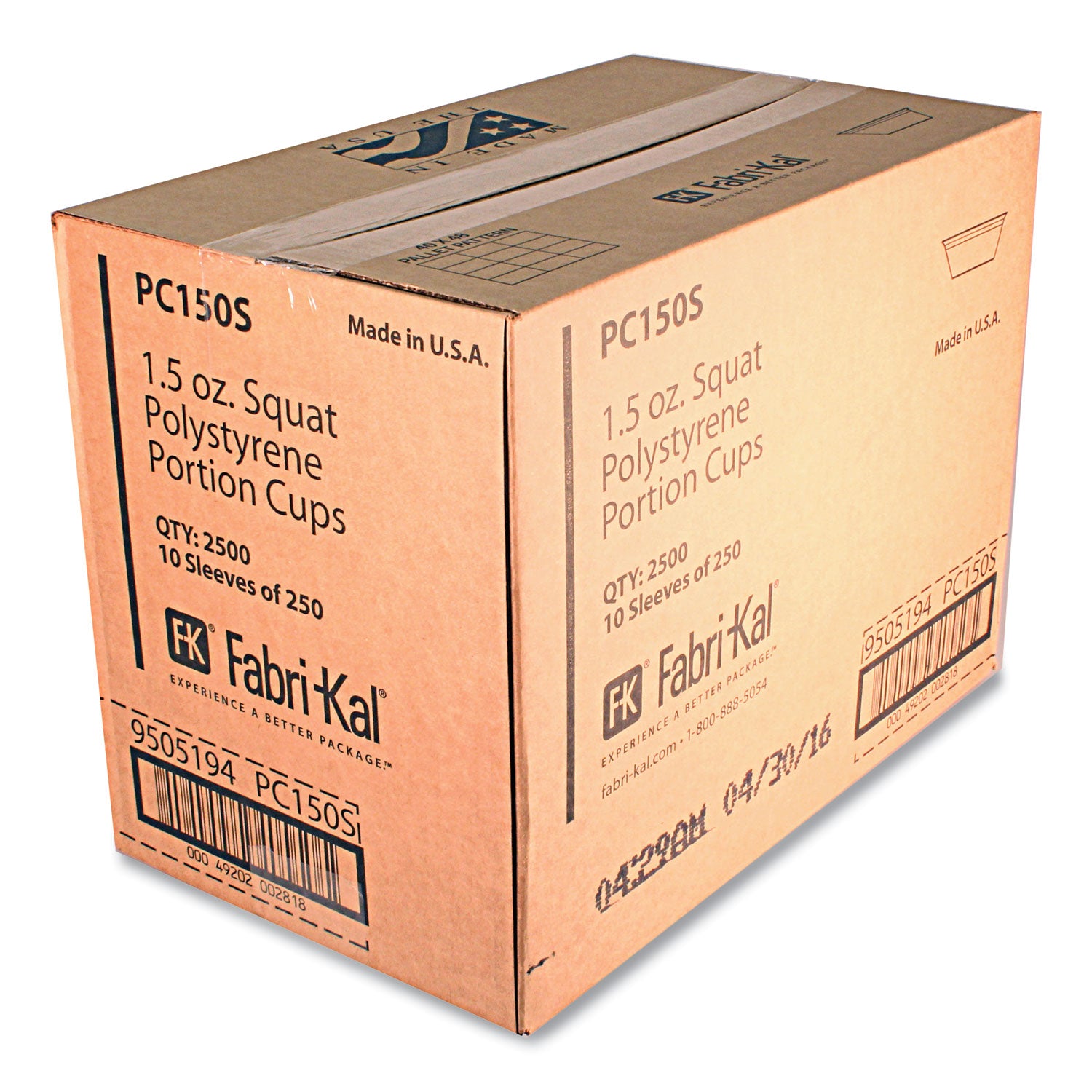 Fabri-Kal® Portion Cups, Squat, 1.5 oz, Plastic, Translucent, 125/Sleeve, 20 Sleeve/Carton