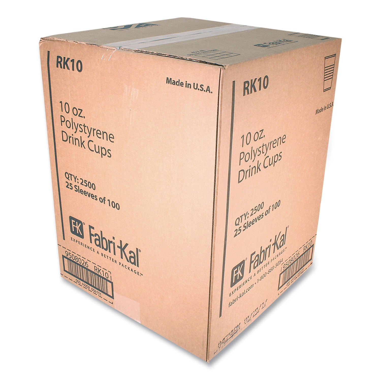 Fabri-Kal® RK Ribbed Cold Drink Cups, 10 oz, Plastic, Clear, 100/Sleeve, 25 Sleeves/Carton