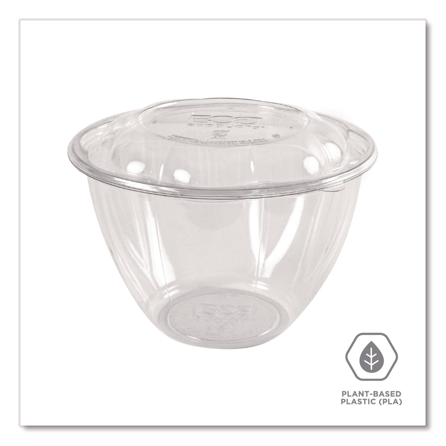 Eco-Products® Renewable and Compostable Salad Bowls with Lids, 48 oz, Clear, Plastic, 150/Carton