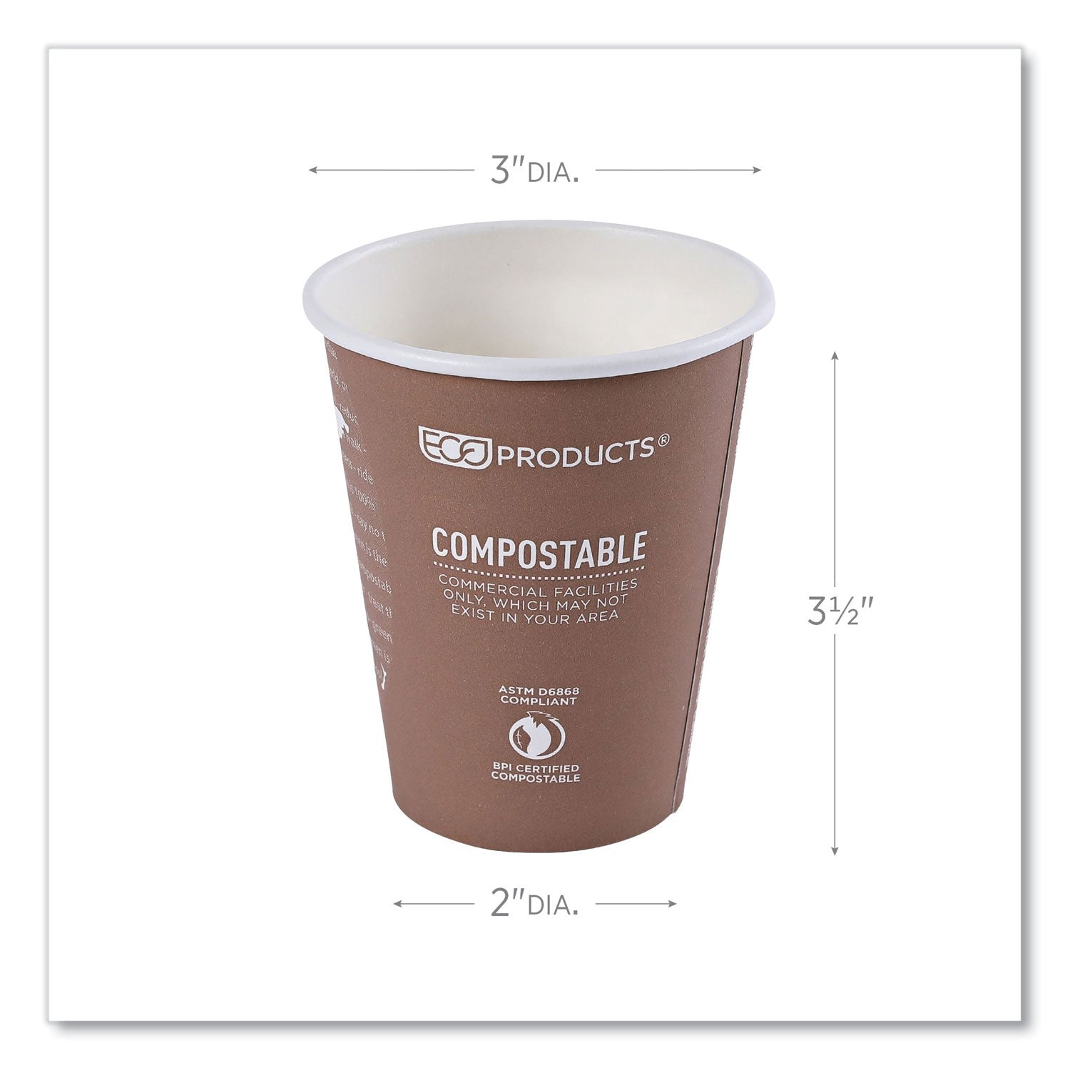 Eco-Products® World Art Renewable and Compostable Hot Cups, 8 oz, Paper, Brown/White, 50/Pack, 20 Packs/Carton