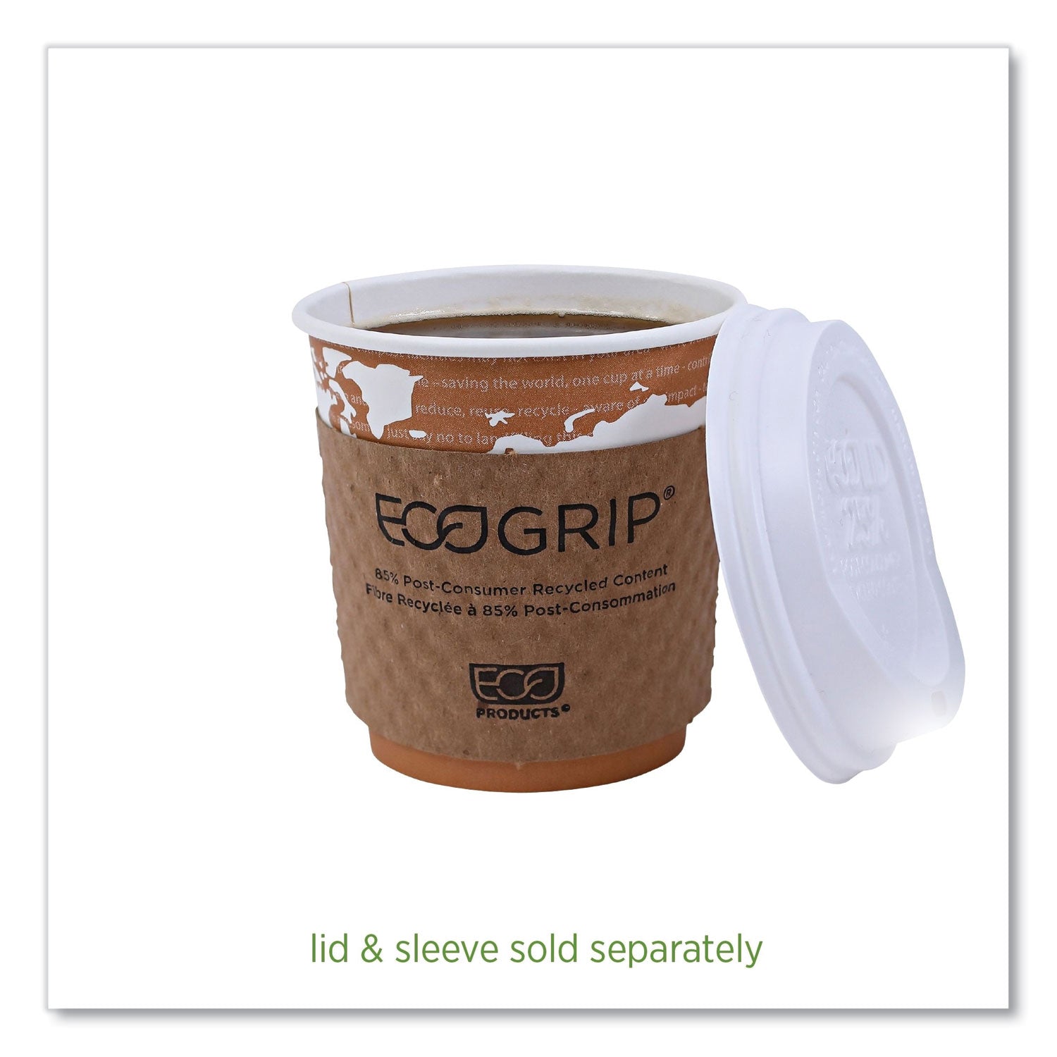 Eco-Products® World Art Renewable and Compostable Hot Cups, 10 oz, Paper, Gray, 50/Pack, 20 Packs/Carton