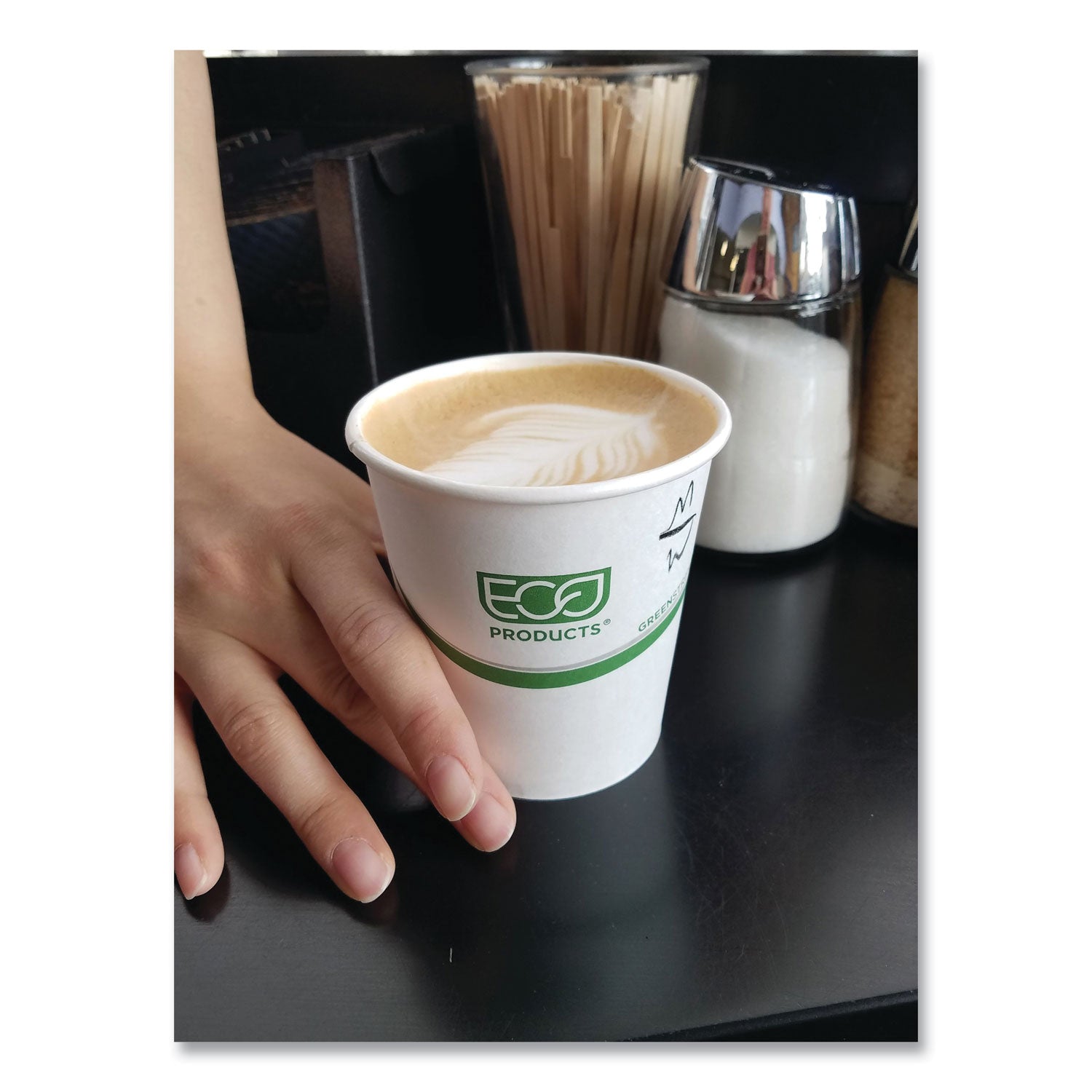 Eco-Products® GreenStripe Renewable and Compostable Hot Cups, 12 oz, Paper, White/Green, 50/Pack, 20 Packs/Carton