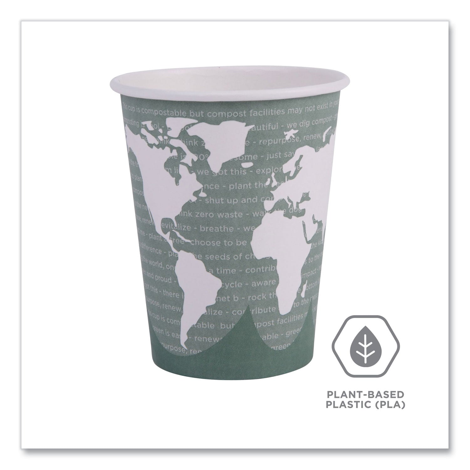 Eco-Products® World Art Renewable and Compostable Hot Cups, 12 oz, Paper, Gray, 50/Pack