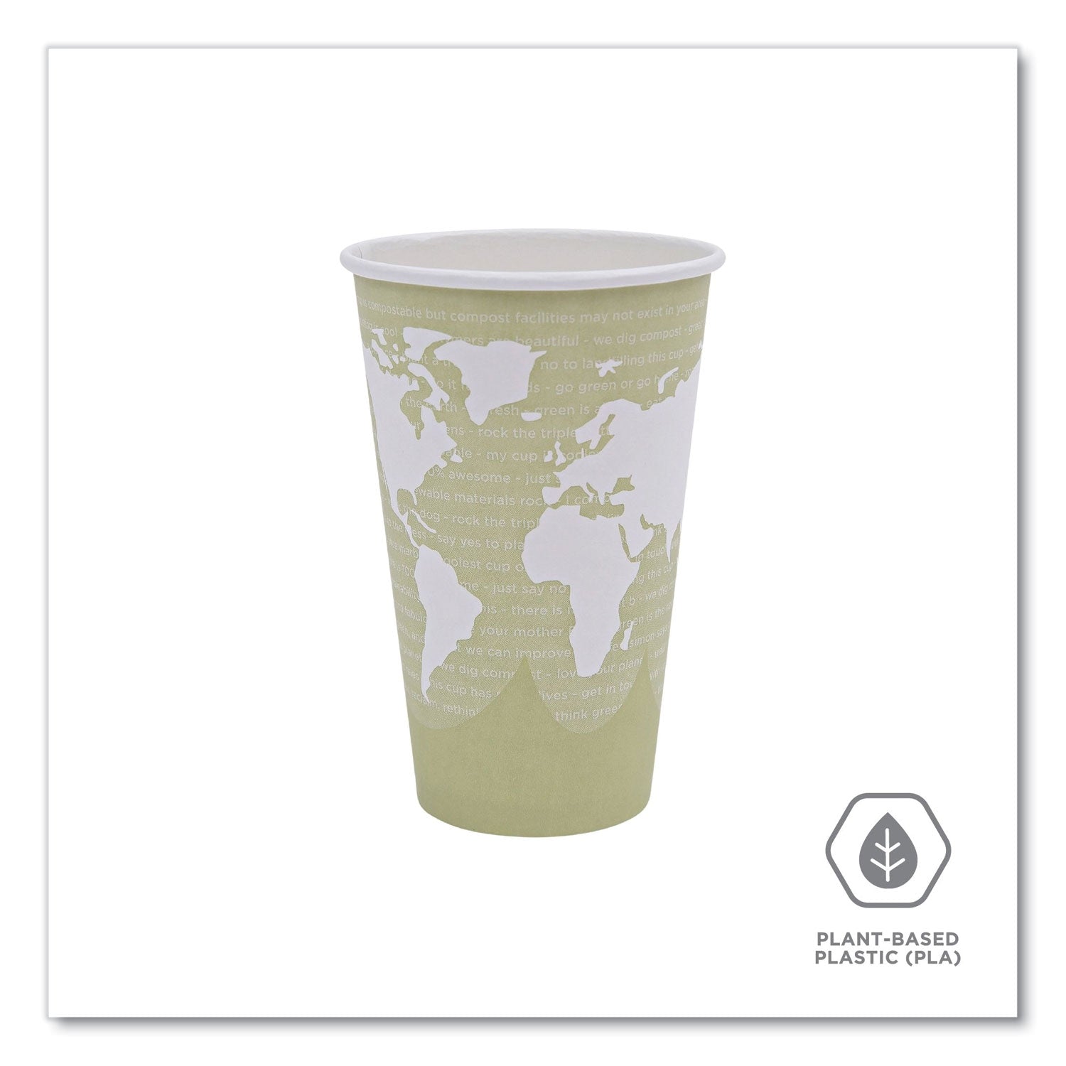 Eco-Products® World Art Renewable and Compostable Hot Cups, 16 oz, Paper, Moss, 50/Pack