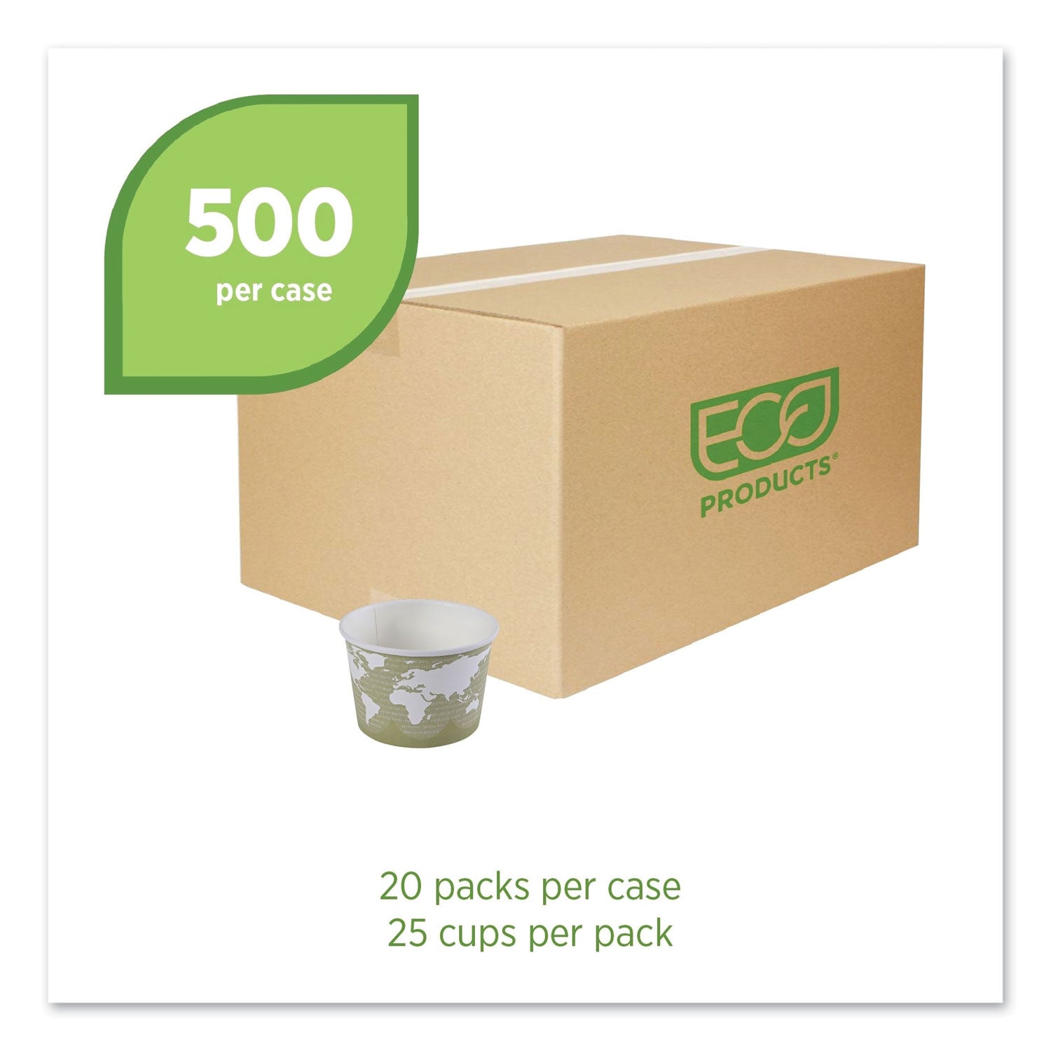 Eco-Products® World Art Renewable and Compostable Food Container, 16 oz, 4.05" Diameter x 3" h, Seafoam, Paper, 25/Pack, 20 Packs/Carton