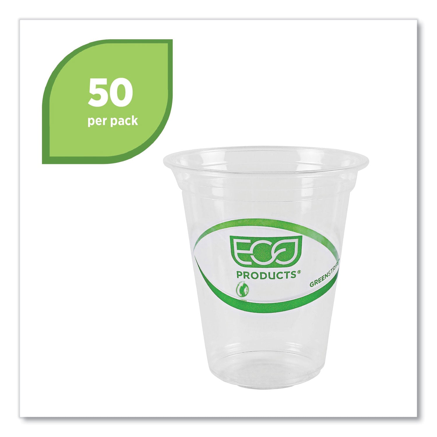Eco-Products® GreenStripe Renewable and Compostable Cold Cups Convenience Pack, 16 oz, Plastic, Clear, 50/Pack