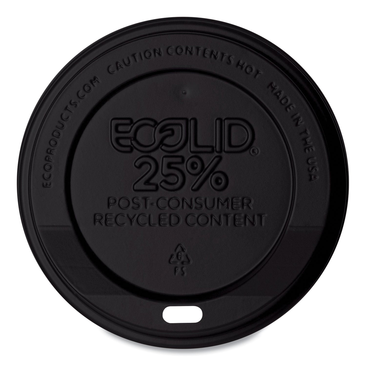 Eco-Products® EcoLid 25% Recycled Content Hot Cup Lid, Fits 10 oz to 20 oz Hot Cups, Plastic, Black, 100/Pack, 10 Packs/Carton
