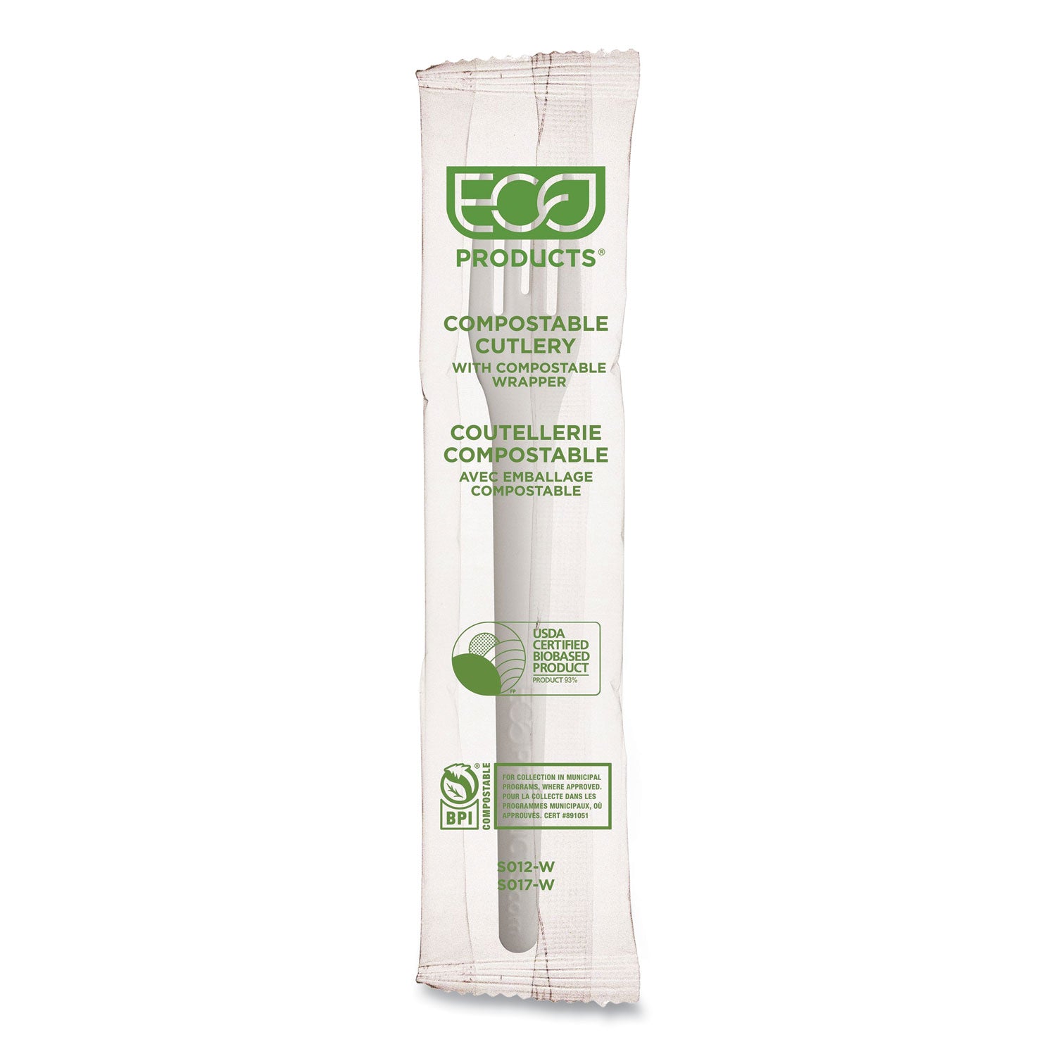 Eco-Products® Plantware Compostable Cutlery, Fork, Plastic, White, 1,000/Carton