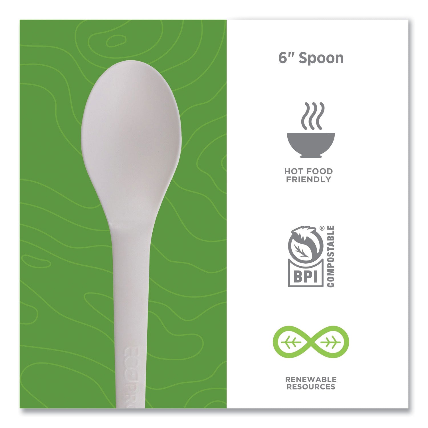 Eco-Products® Plantware Compostable Cutlery, Spoon, Plastic, Pearl White, 50/Pack, 20 Pack/Carton