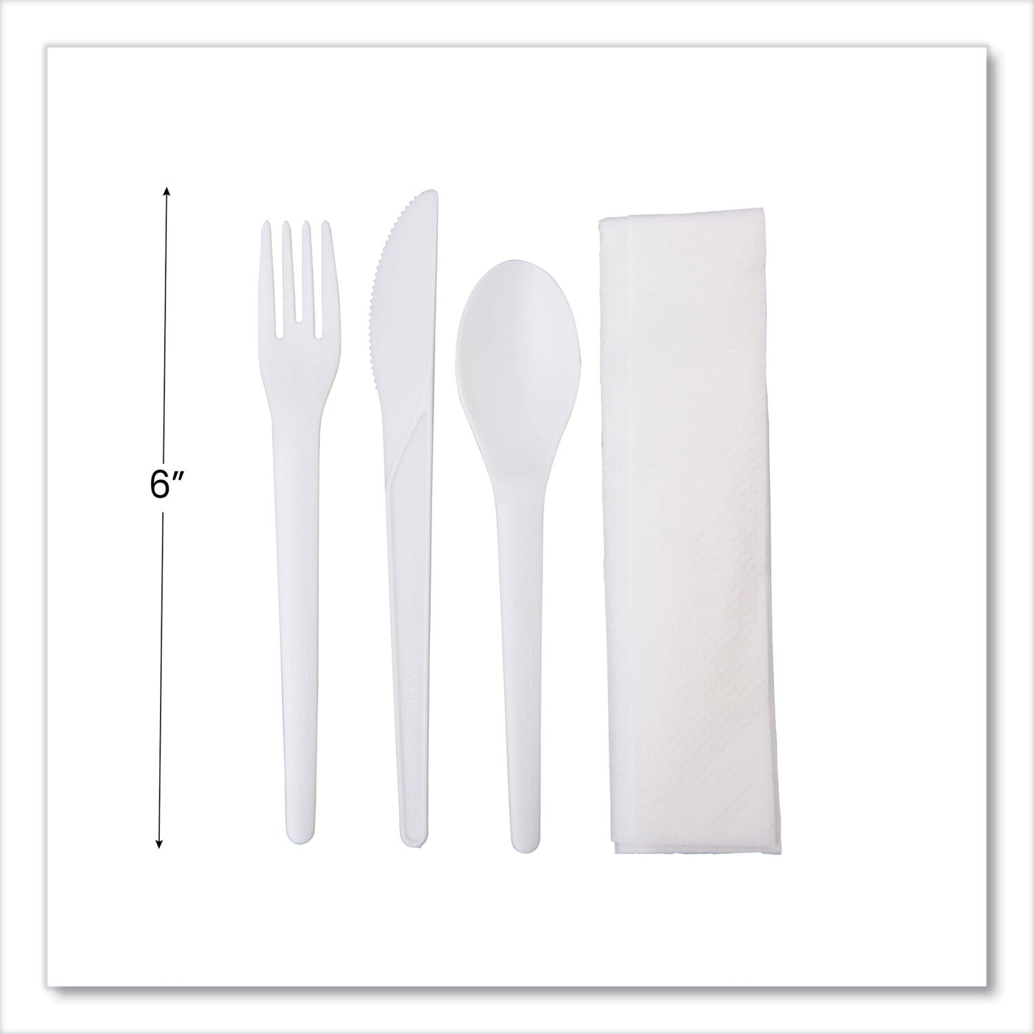 Eco-Products® Plantware Compostable Cutlery Kit, Fork/Knife/Napkin/Spoon, Pearl White, 250 Kits/Carton