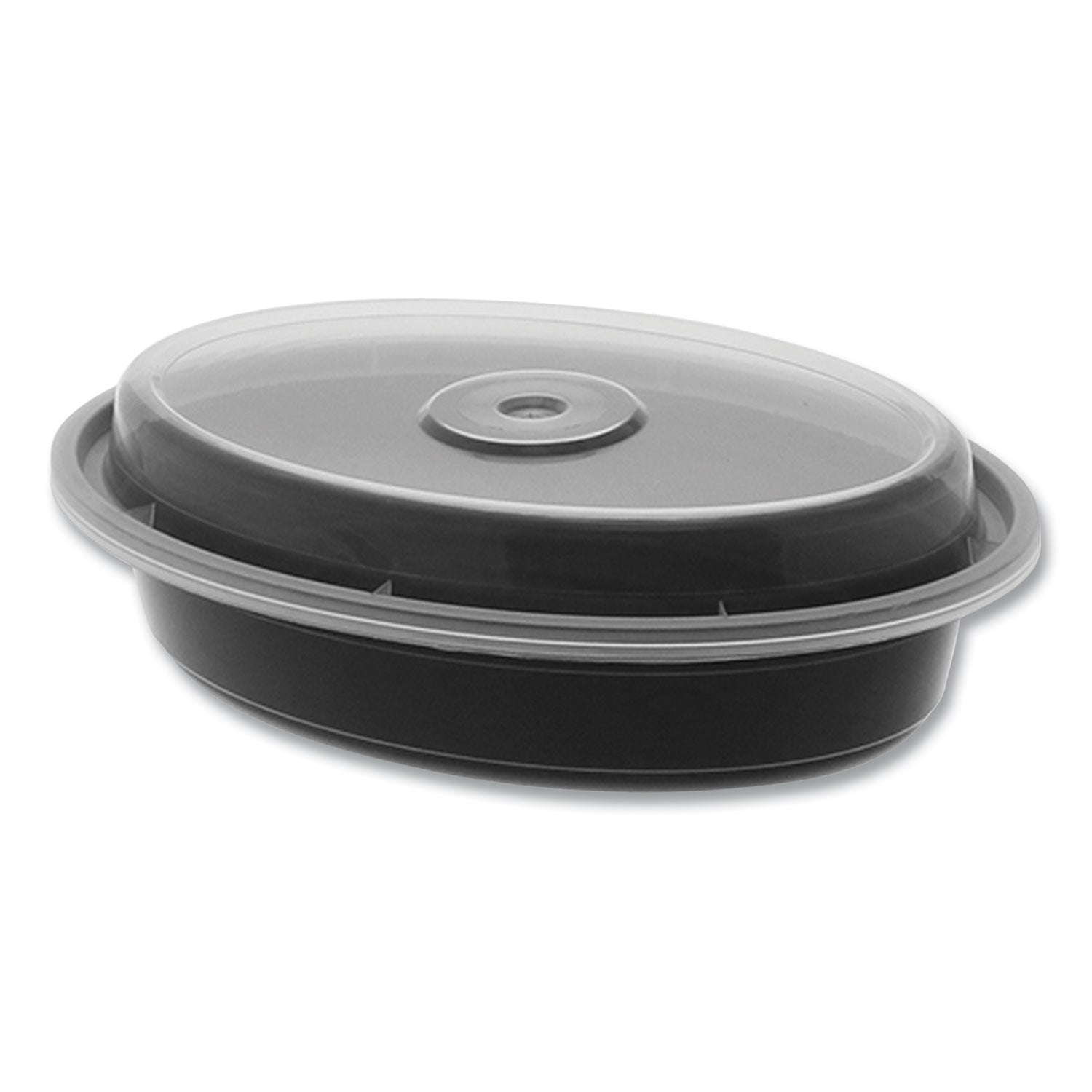 Pactiv Evergreen Newspring VERSAtainer Microwavable Containers, Oval, 12 oz, 6.8 x 4.8 x 1.45, Black/Clear, Plastic, 150/Carton