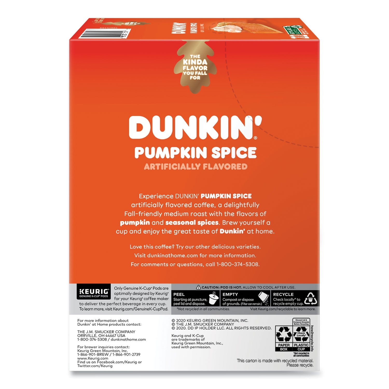 Dunkin'® K-Cup Pods, Pumpkin Spice, 22/box