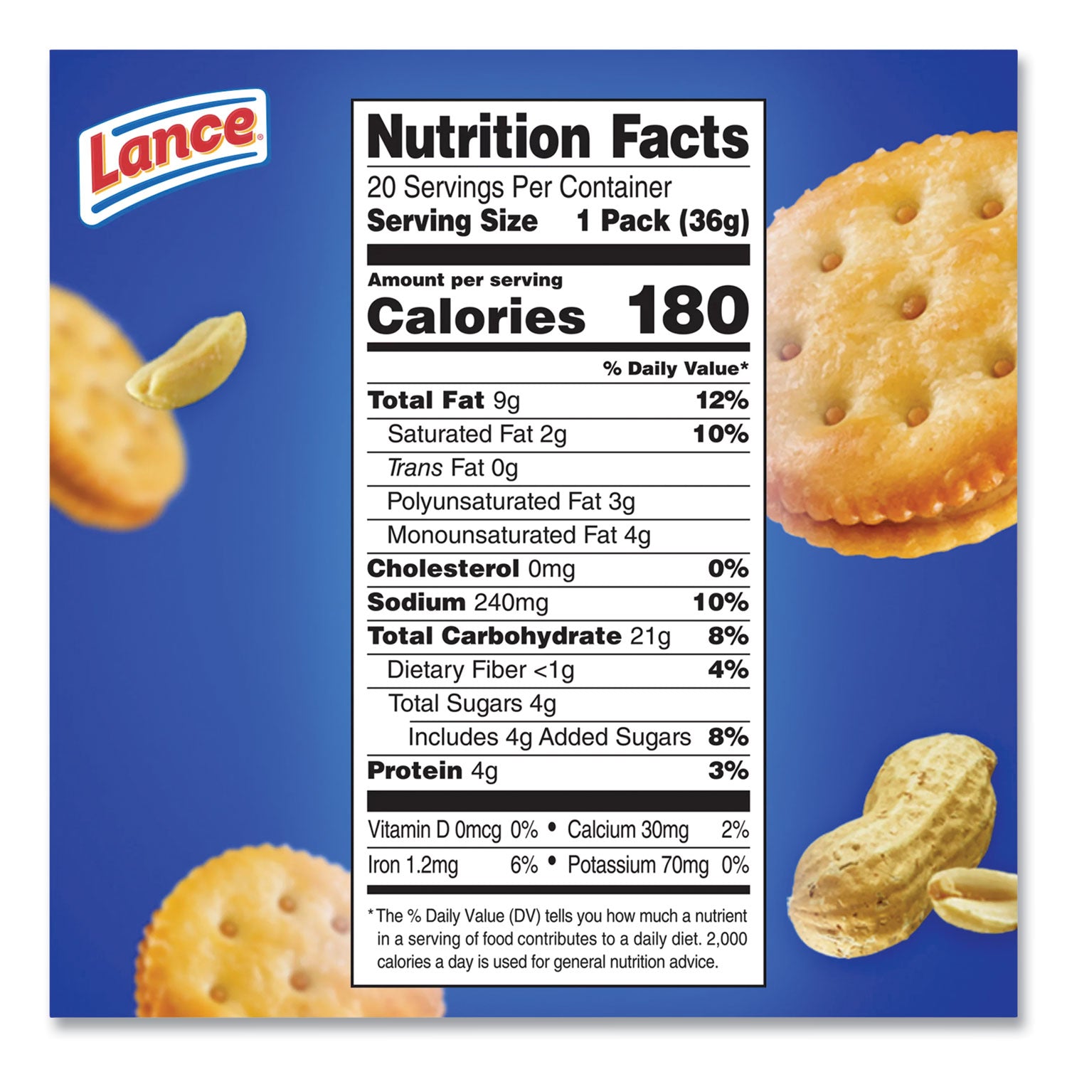 Lance® Toasty Crackers, Peanut Butter, 1.25 oz Packet, 24/Box