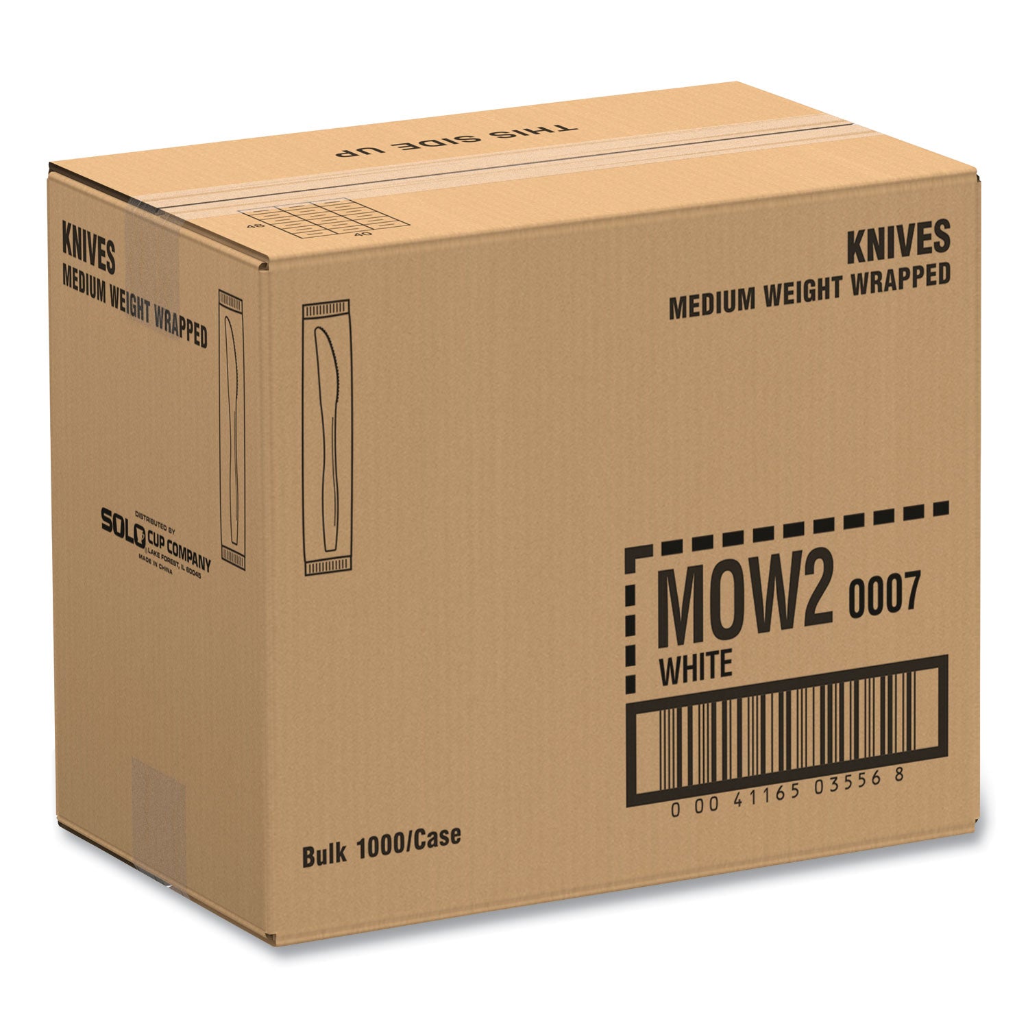 SOLO® Regal Mediumweight Cutlery, Individually Wrapped, Knife, Plastic, White, 1,000/Carton