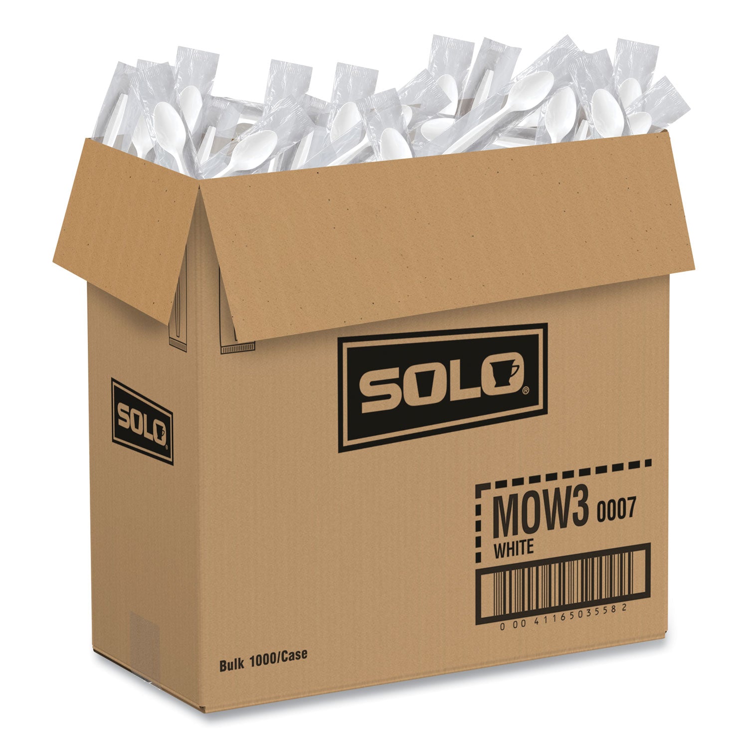 SOLO® Regal Mediumweight Cutlery, Individually Wrapped, Spoon, Plastic, White, 1,000/Carton