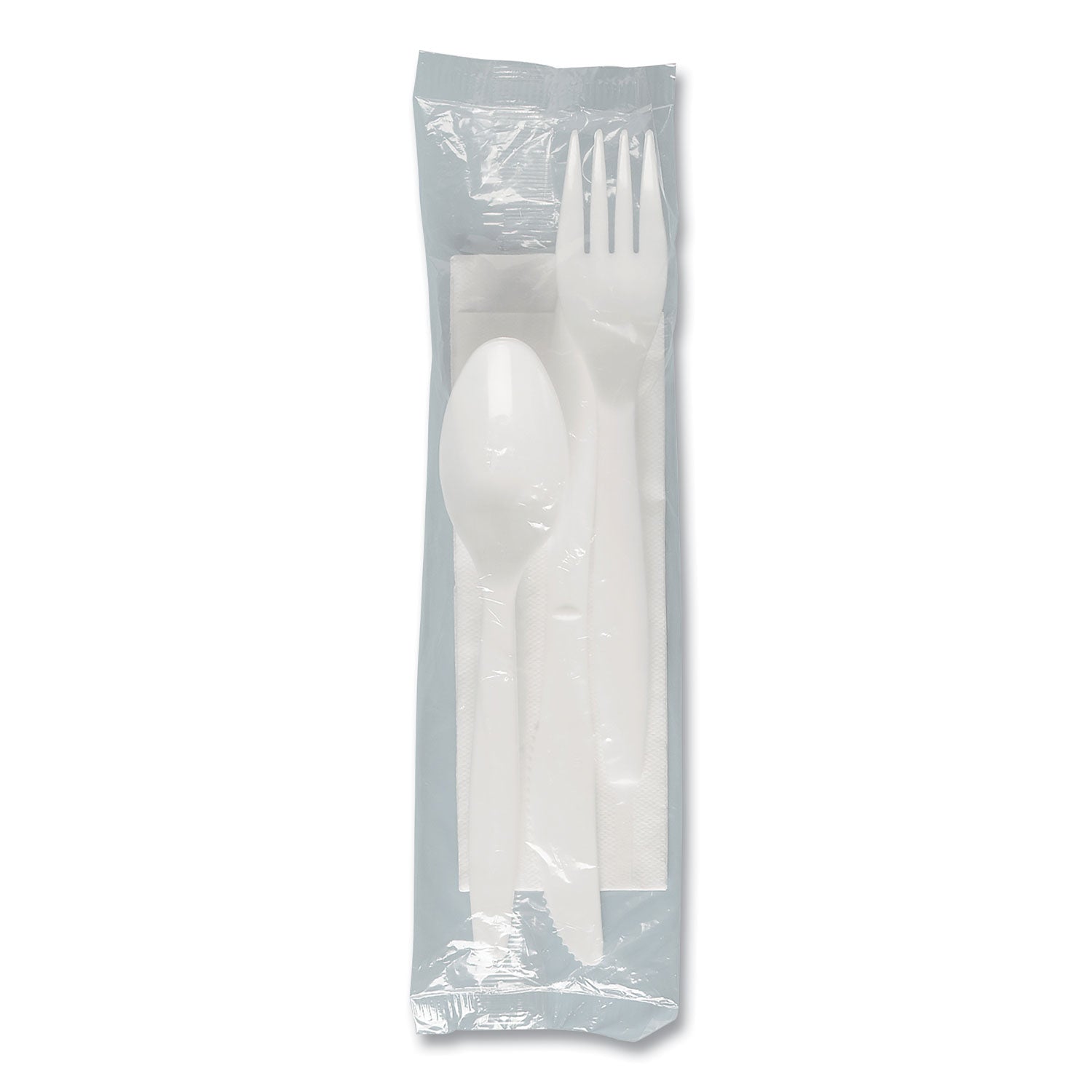 SOLO® Regal Mediumweight Cutlery Kit, Individually Wrapped, Fork/Knife/Napkin/Spoon, Plastic, White, 250/Carton