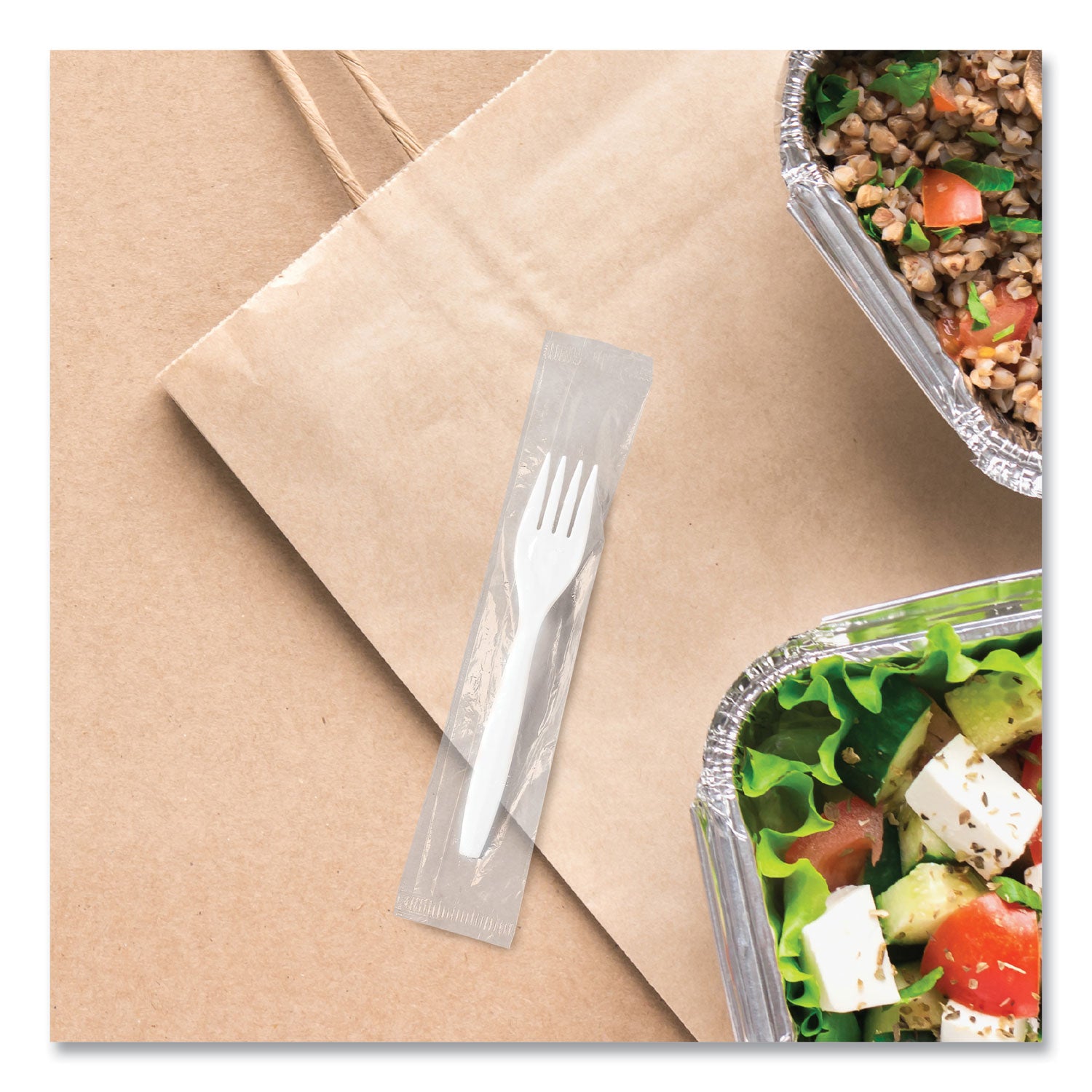 SOLO® Regal Mediumweight Cutlery, Individually Wrapped, Fork, Plastic, White, 1,000/Carton