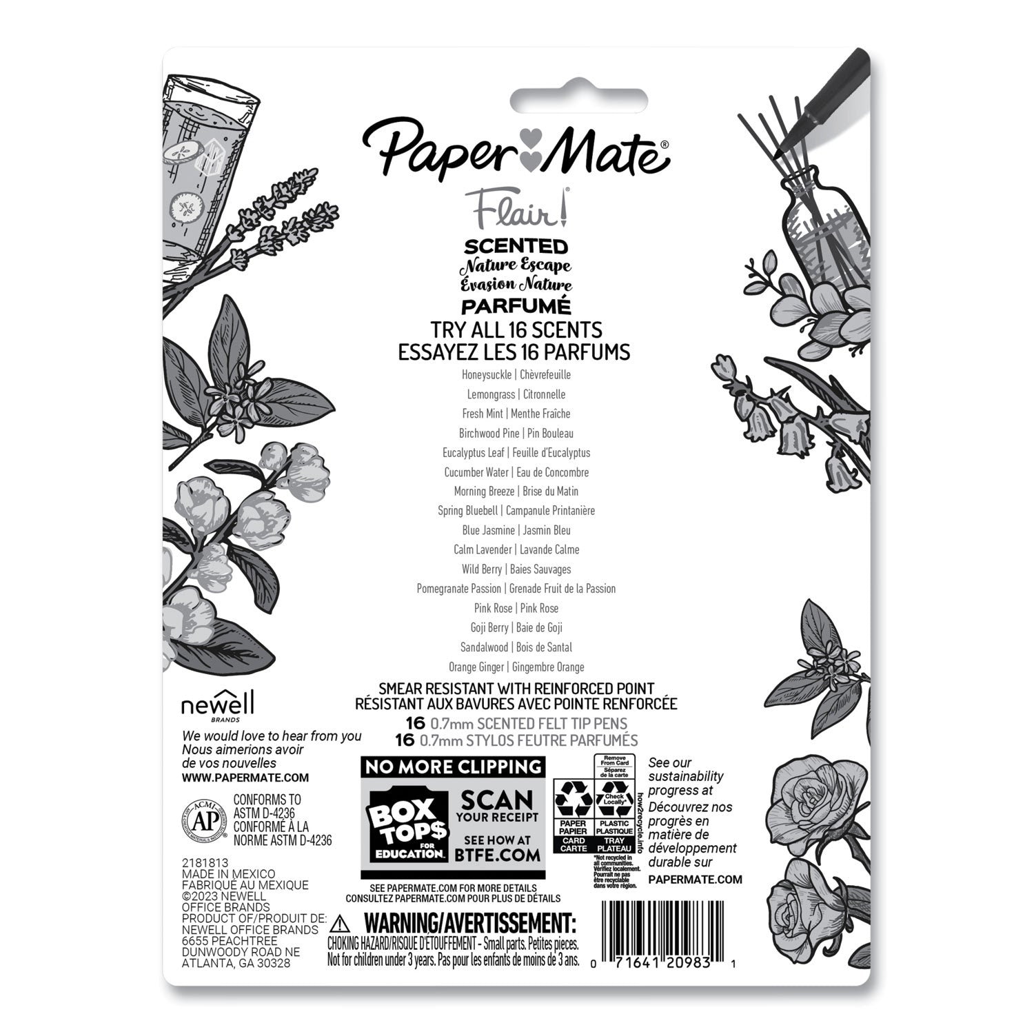 Paper Mate® Flair Scented Felt Tip Porous Point Pen, Stick, Medium 0.7 mm, Nature Escape Scents, Assorted Ink and Barrel Colors, 16/Pack