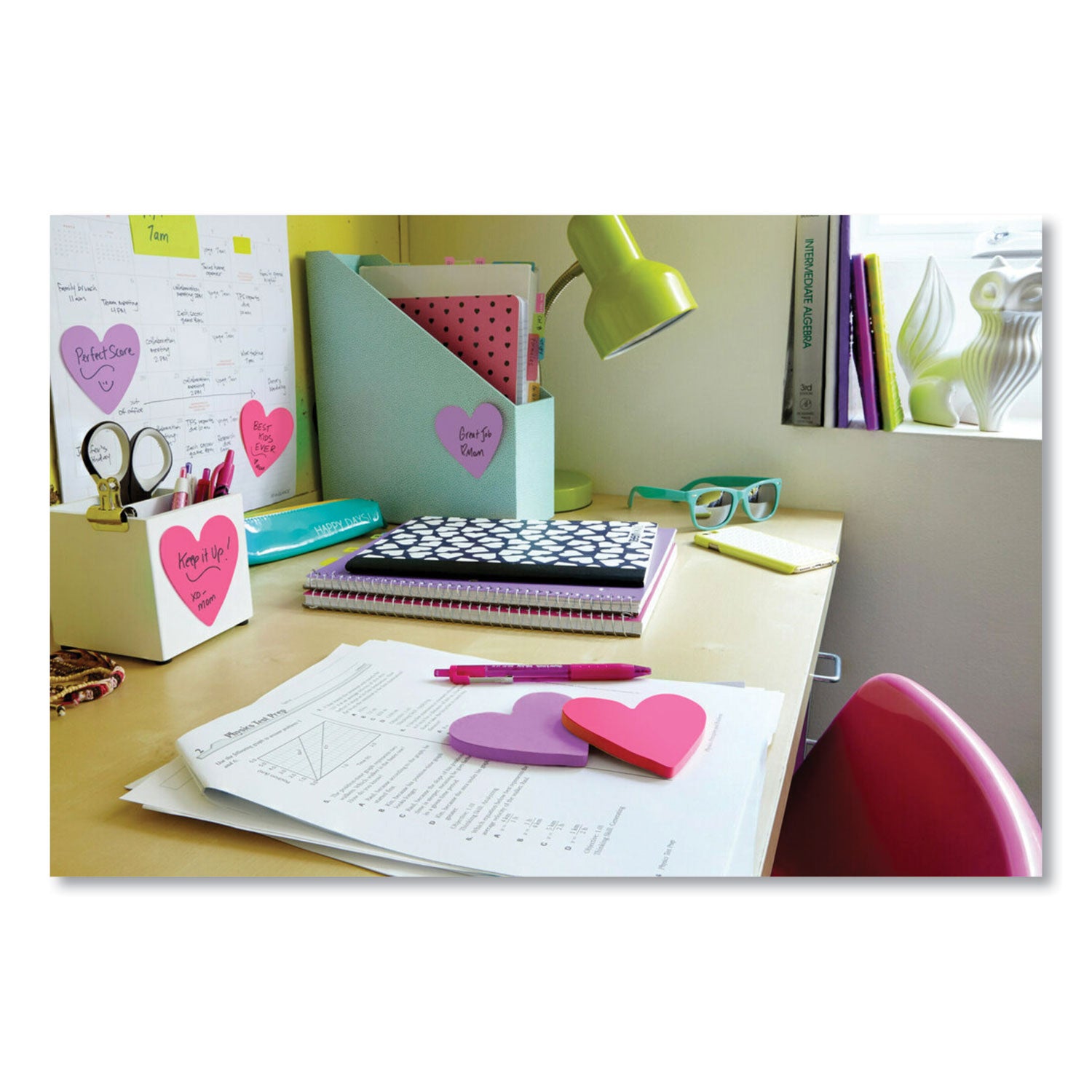 Post-it® Notes Die-Cut Heart Shaped Notepads, 3" x 3", Pink/Purple, 75 Sheets/Pad, 2 Pads/Pack