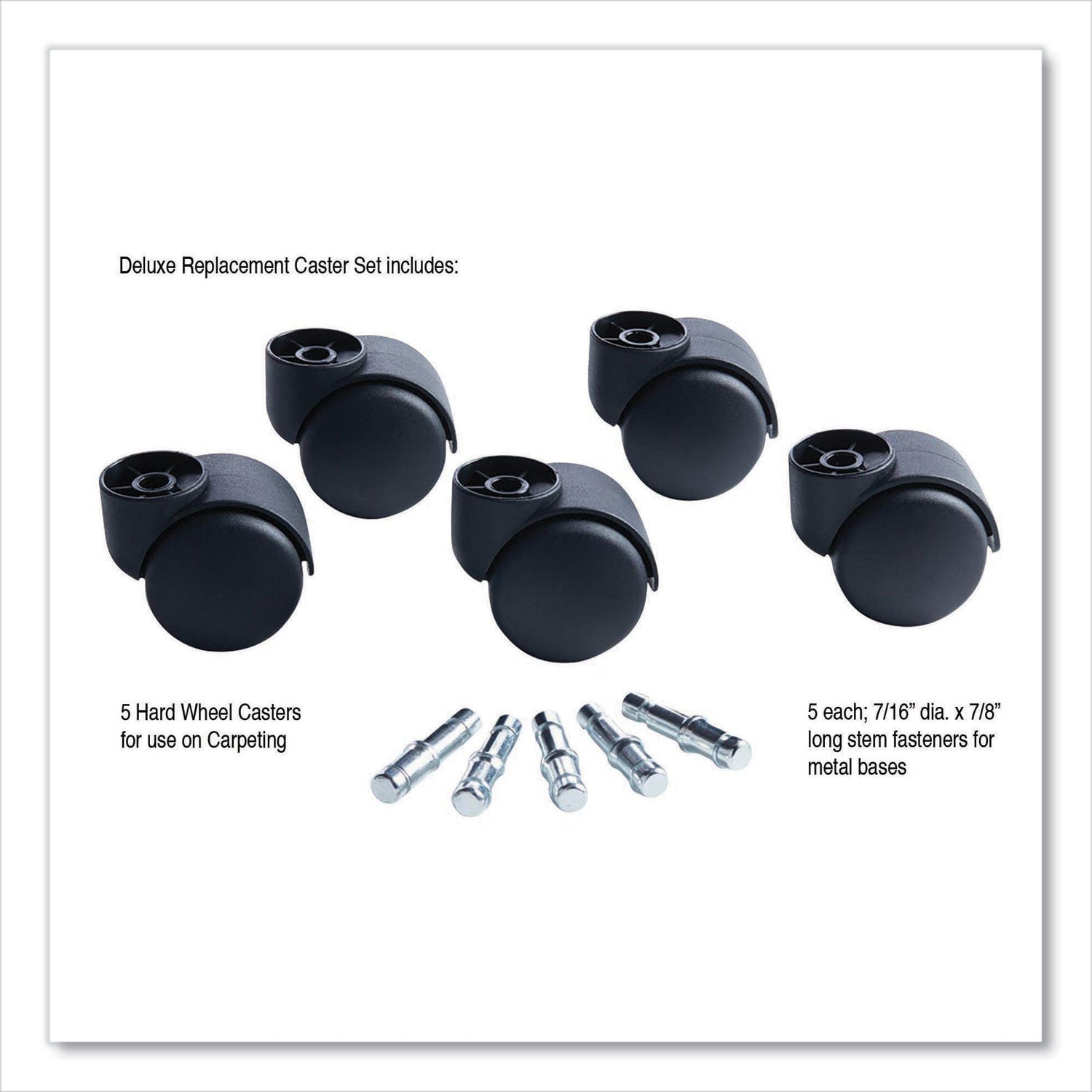 Master Caster® Deluxe Futura Flush-Mount Hard-Wheel Casters, 0.44" x 0.88" Grip Ring Type B Stems, 2.19" Nylon Wheels, Matte Black, 5/Set