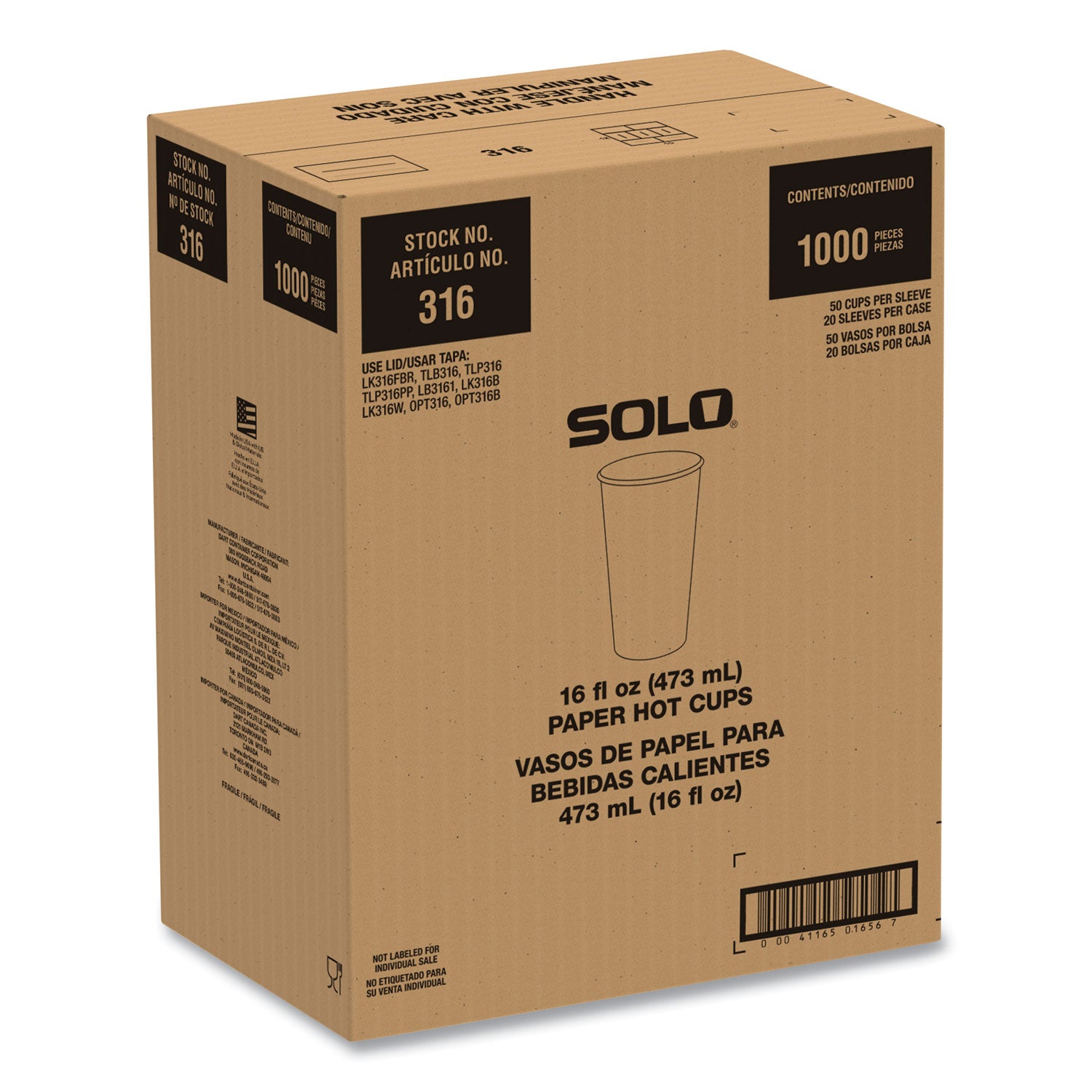 SOLO® Compostable Paper Hot Cups, 16 oz, White/Green, 1,000/Carton
