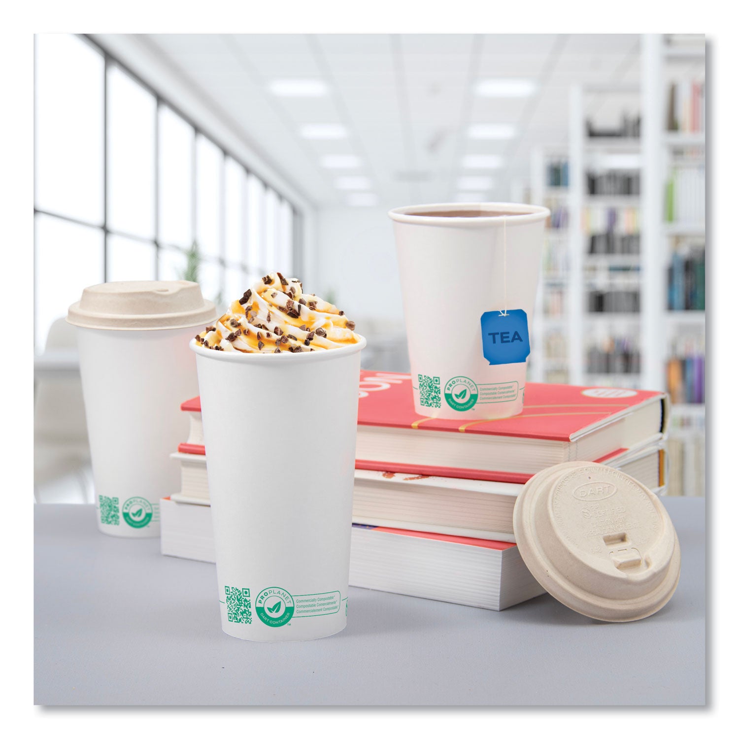 SOLO® Compostable Paper Hot Cups, 16 oz, White/Green, 1,000/Carton