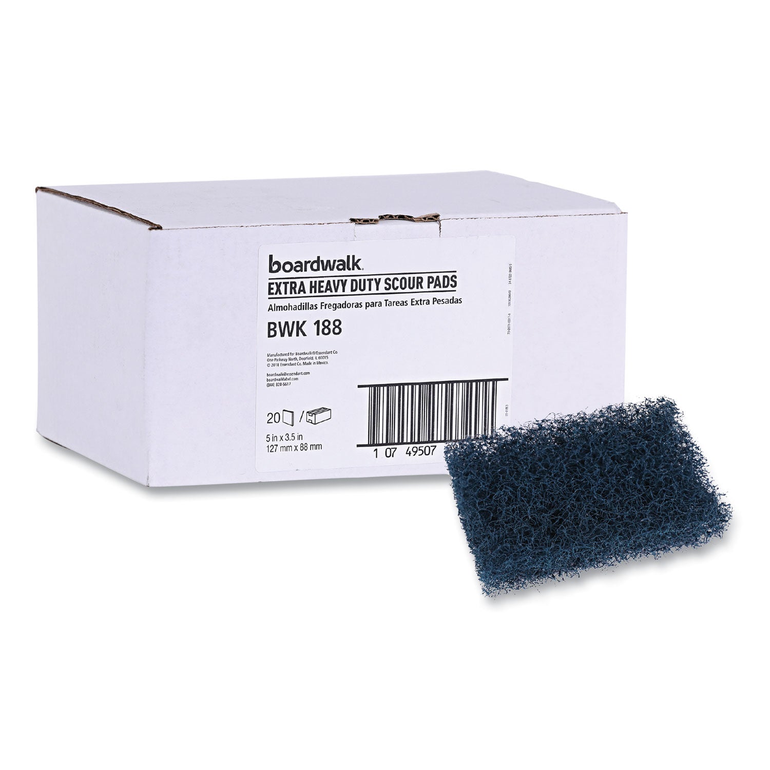 Boardwalk® Extra Heavy-Duty Scouring Pad, 3.5 x 5, Dark Blue, 20/Carton
