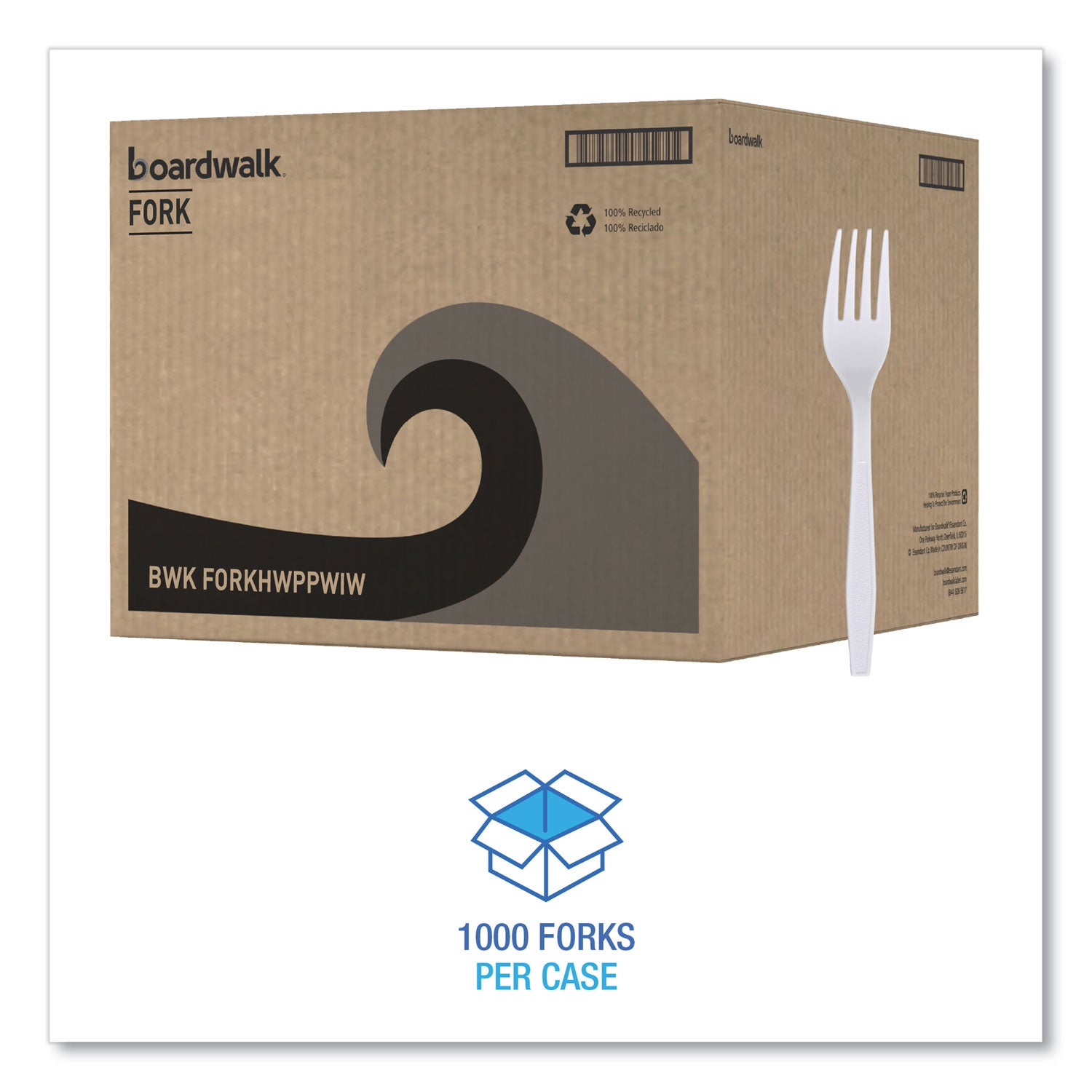 Boardwalk® Heavyweight Wrapped Polypropylene Cutlery, Fork, Plastic, White, 1,000/Carton