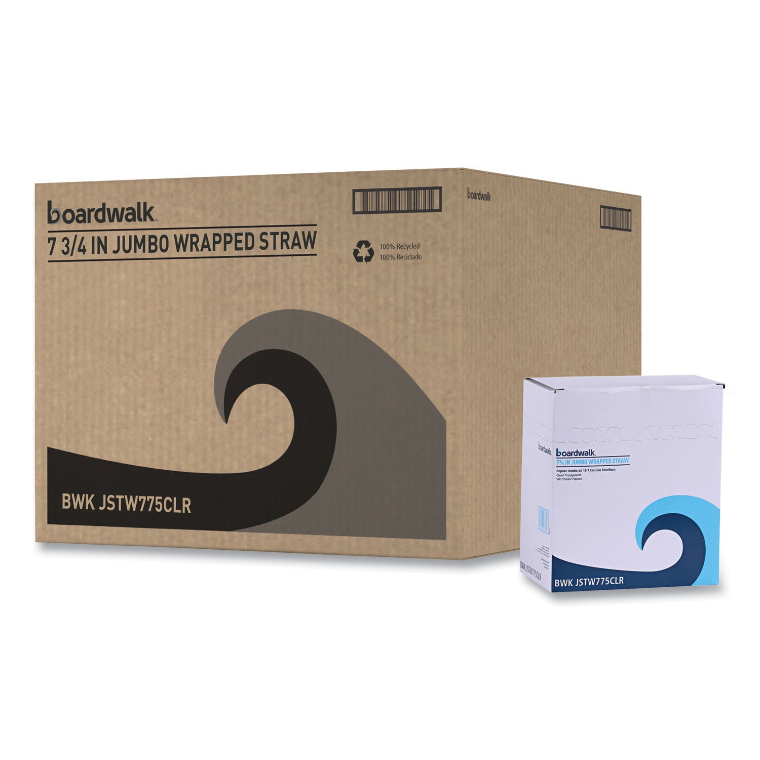 Boardwalk® Wrapped Jumbo Straws, 7.75", Polypropylene, Clear, 12,000/carton