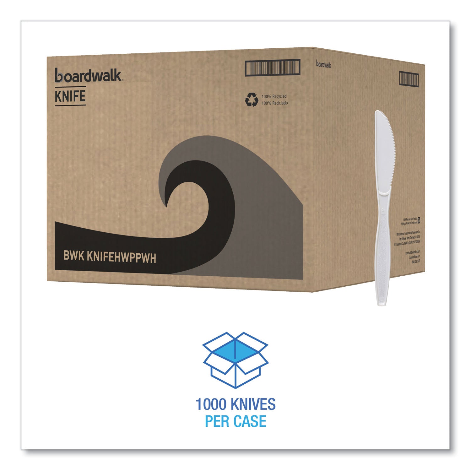 Boardwalk® Heavyweight Polypropylene Cutlery, Knife, Plastic, White, 1,000/Carton