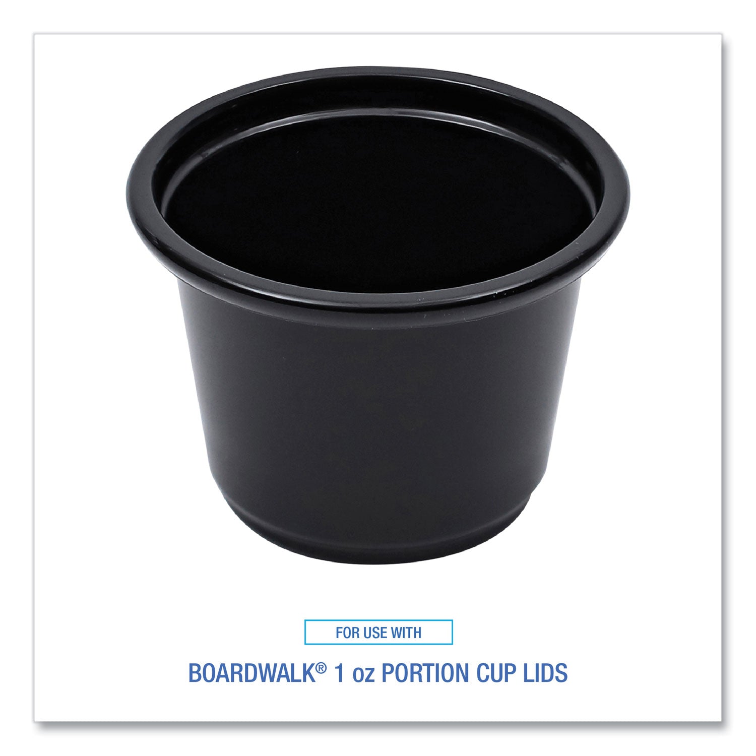 Boardwalk® Souffle/Portion Cups, 1 oz, Plastic, Black, 125/Sleeve, 20 Sleeves/Carton