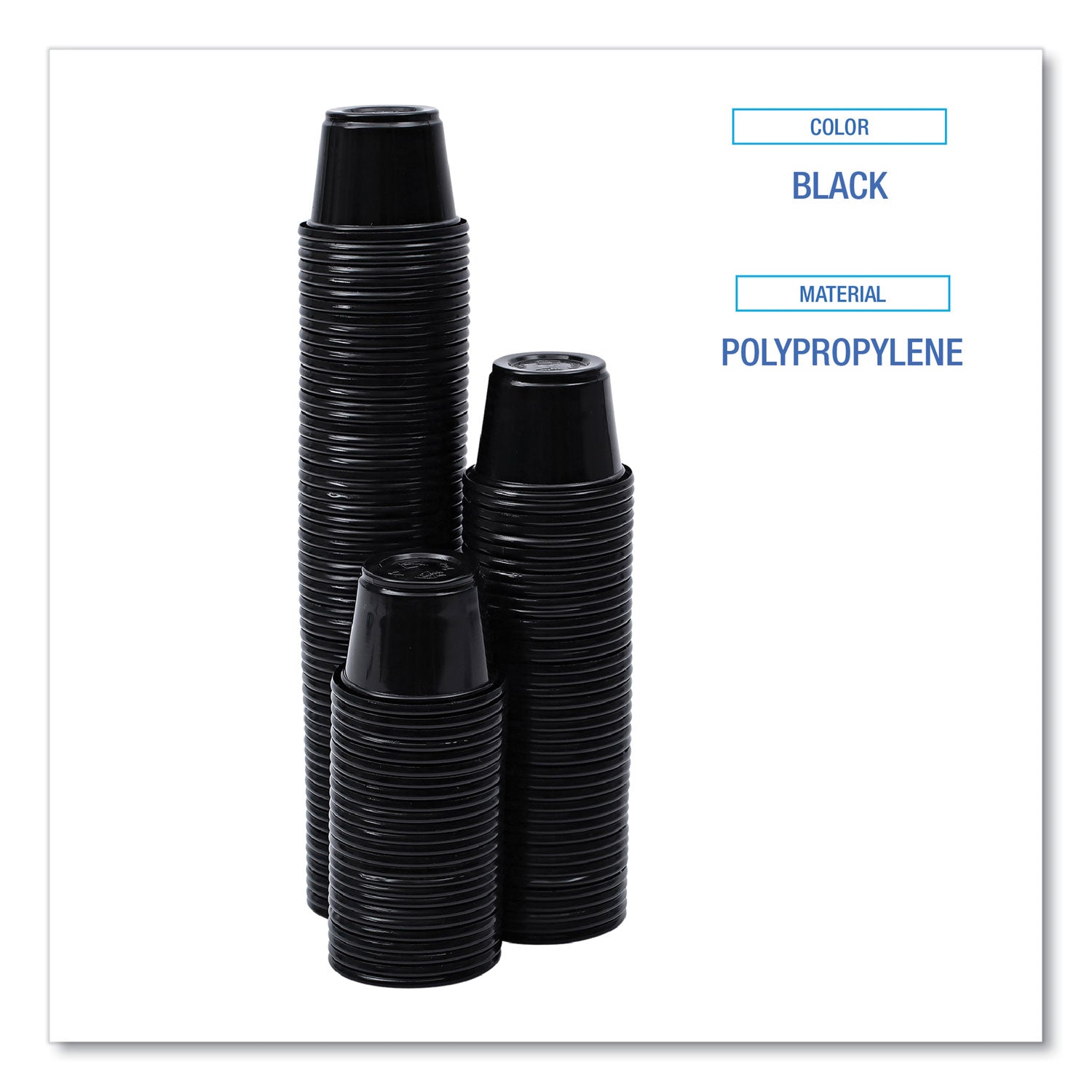 Boardwalk® Souffle/Portion Cups, 1 oz, Plastic, Black, 125/Sleeve, 20 Sleeves/Carton