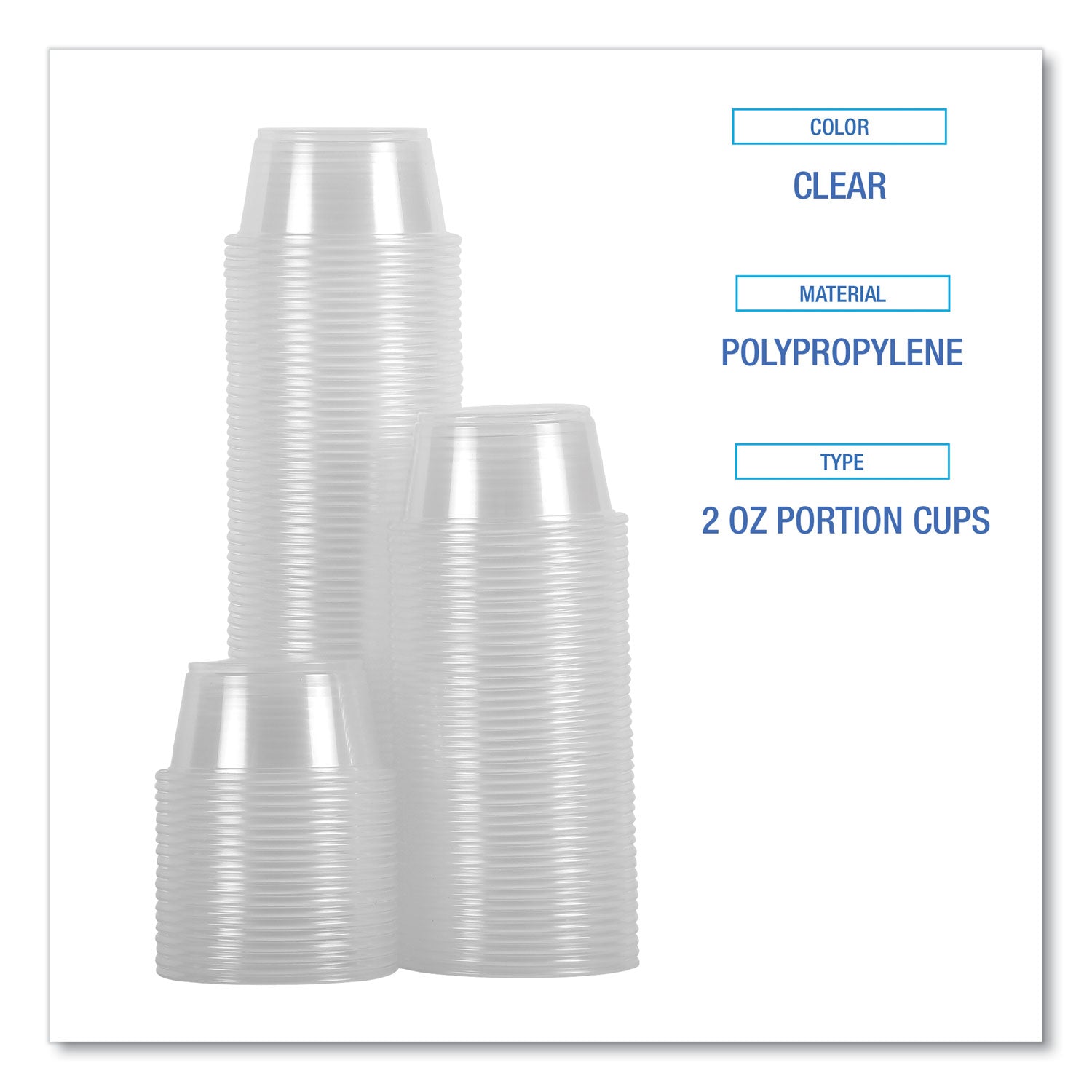 Boardwalk® Souffle/Portion Cups, 2 oz, Plastic, Clear, 125/Sleeve, 20 Sleeves/Carton
