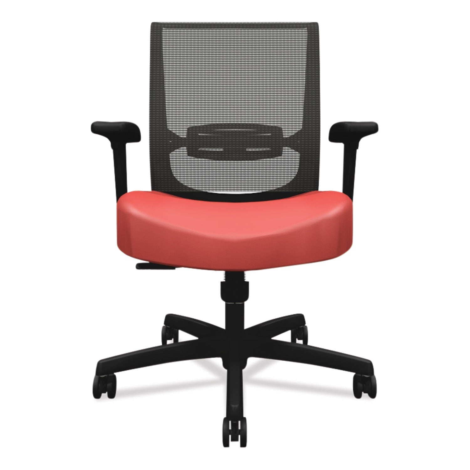 HON® Convergence Mid-Back Task Chair, Swivel-Tilt, Supports Up To 275 Lb, 16.5" To 21" Seat Height, Red Seat, Black Back/base