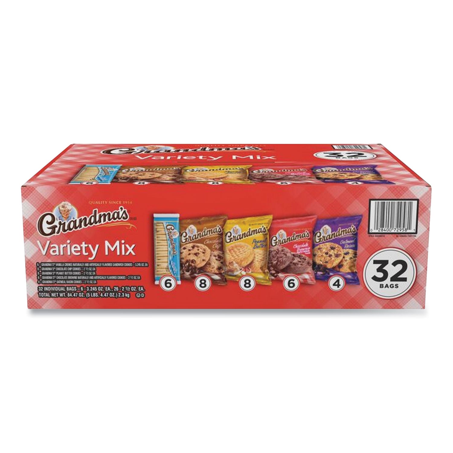 Grandma's® Cookies Variety Tray, Assorted Flavors, (6) 3.25 oz, (26) 2.5 oz, 32 Bags/Carton