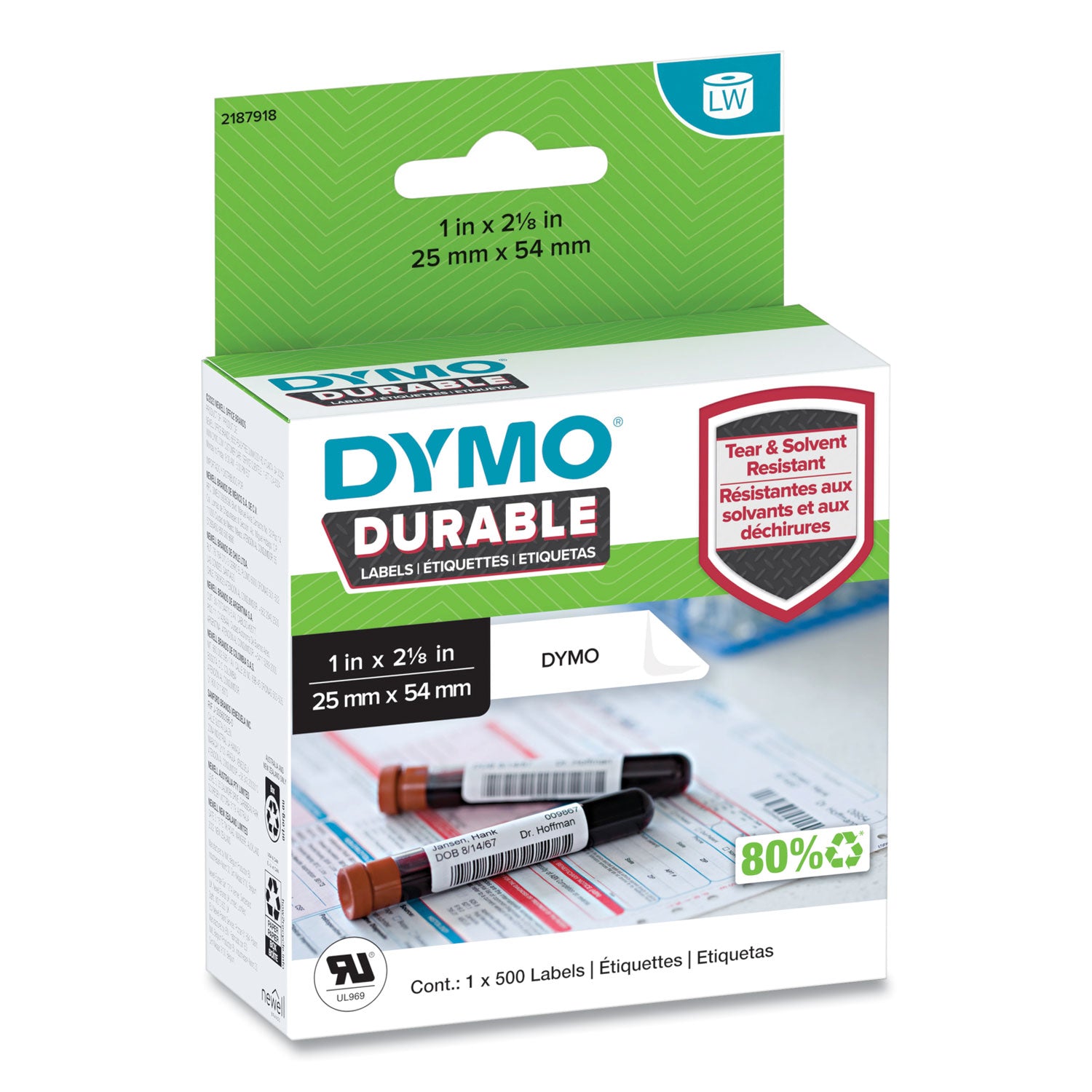 DYMO® LW Durable Labels, Medical Prescription Label, 1" x 2.13", White, 500 Labels/Roll