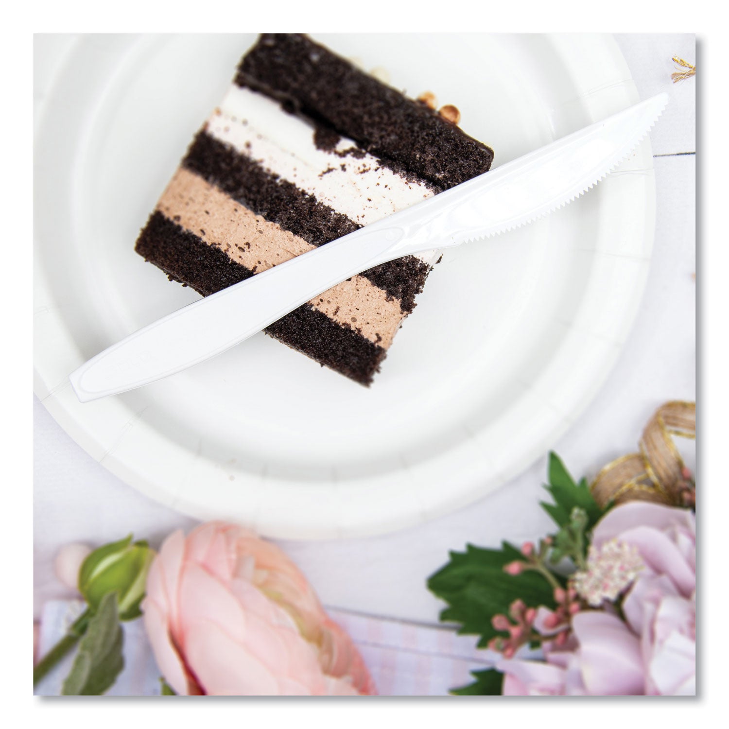 SOLO® Impress Heavyweight Full-Length Polystyrene Cutlery, Knife, Plastic, White, 100/Box, 10 Boxes/Carton