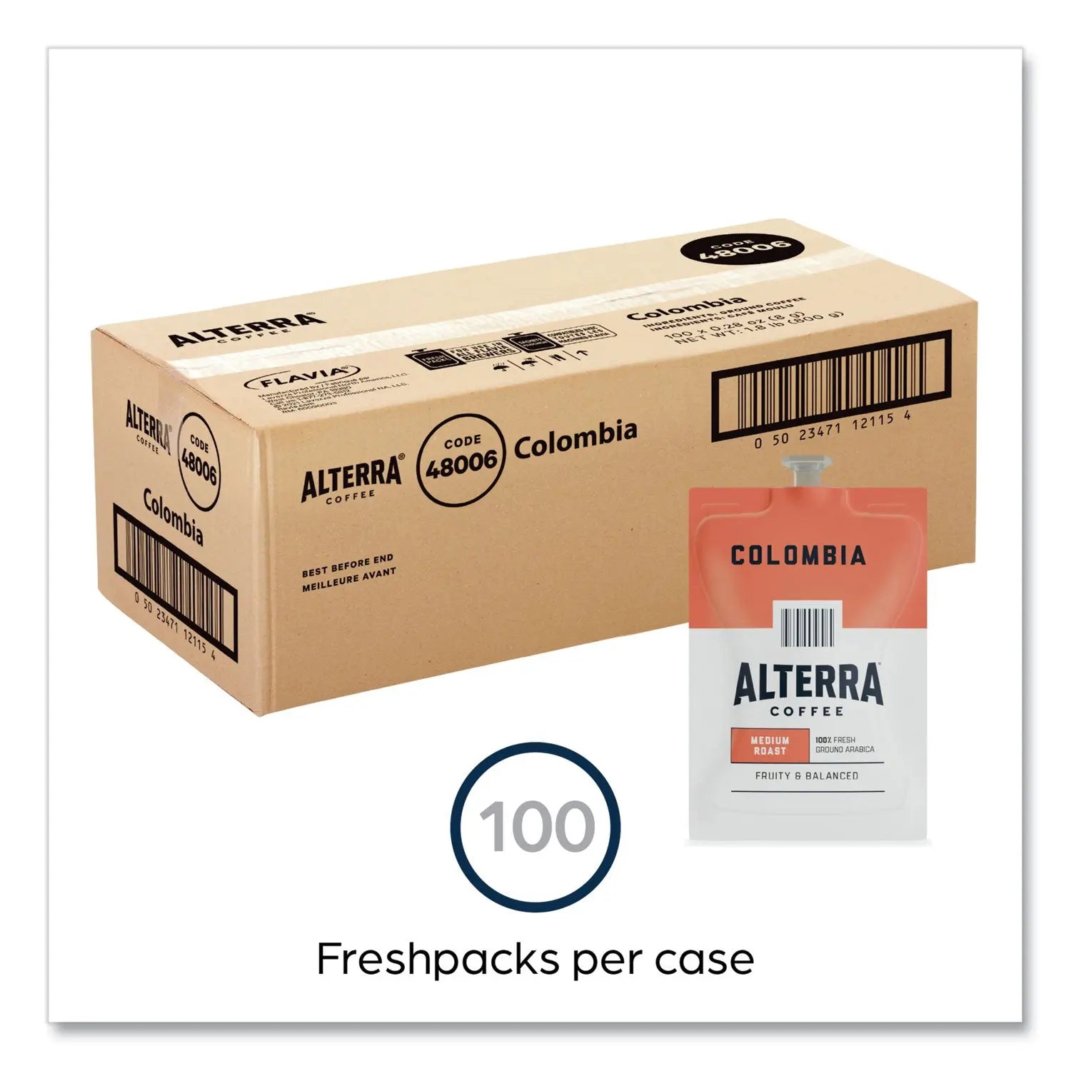 Alterra Columbia Coffee Freshpack, Columbia, 0.28 oz Pouch, 100/Carton FLAVIA® Flipcost