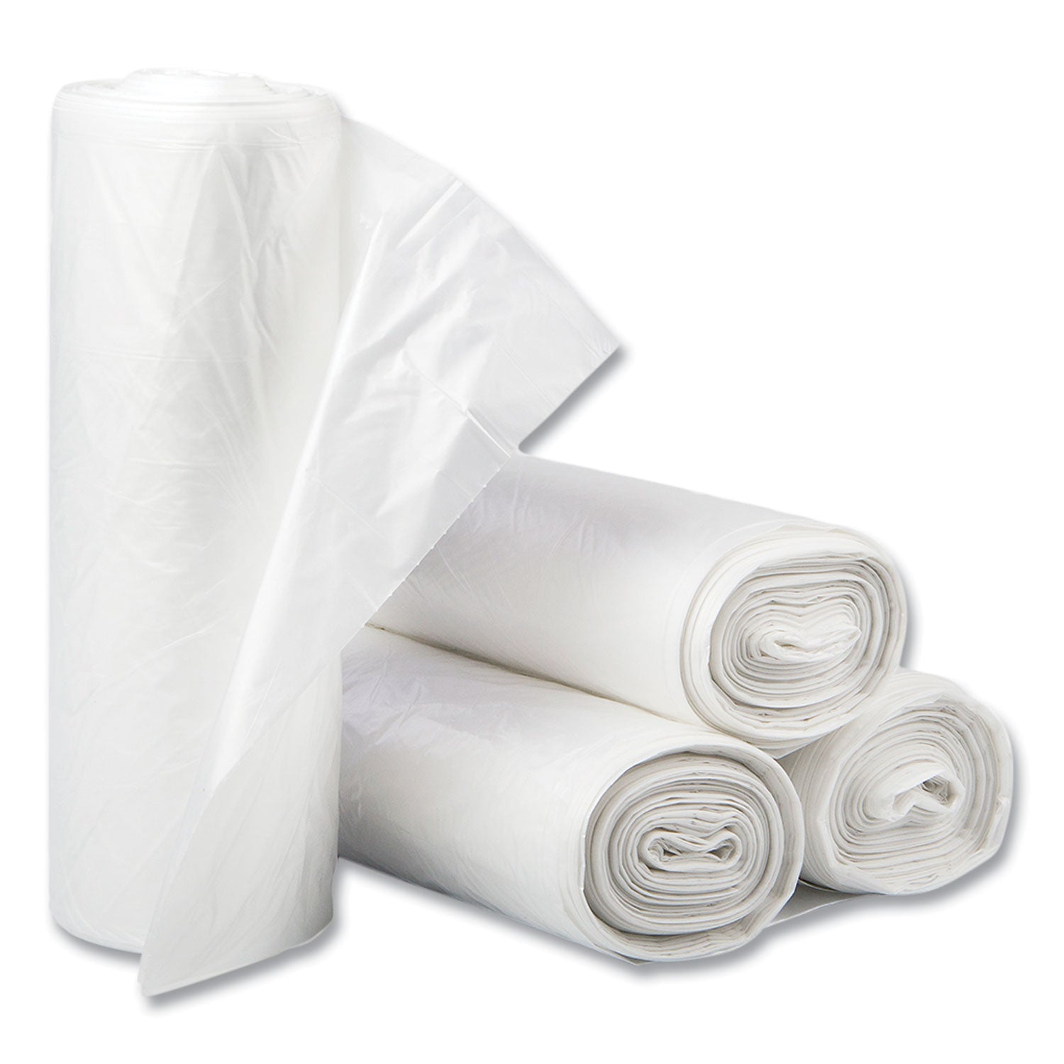 Inteplast Group High-Density Commercial Can Liners, 60 gal, 14 mic, 38" x 60", Clear, Interleaved Roll, 25 Bags/Roll, 8 Rolls/Carton