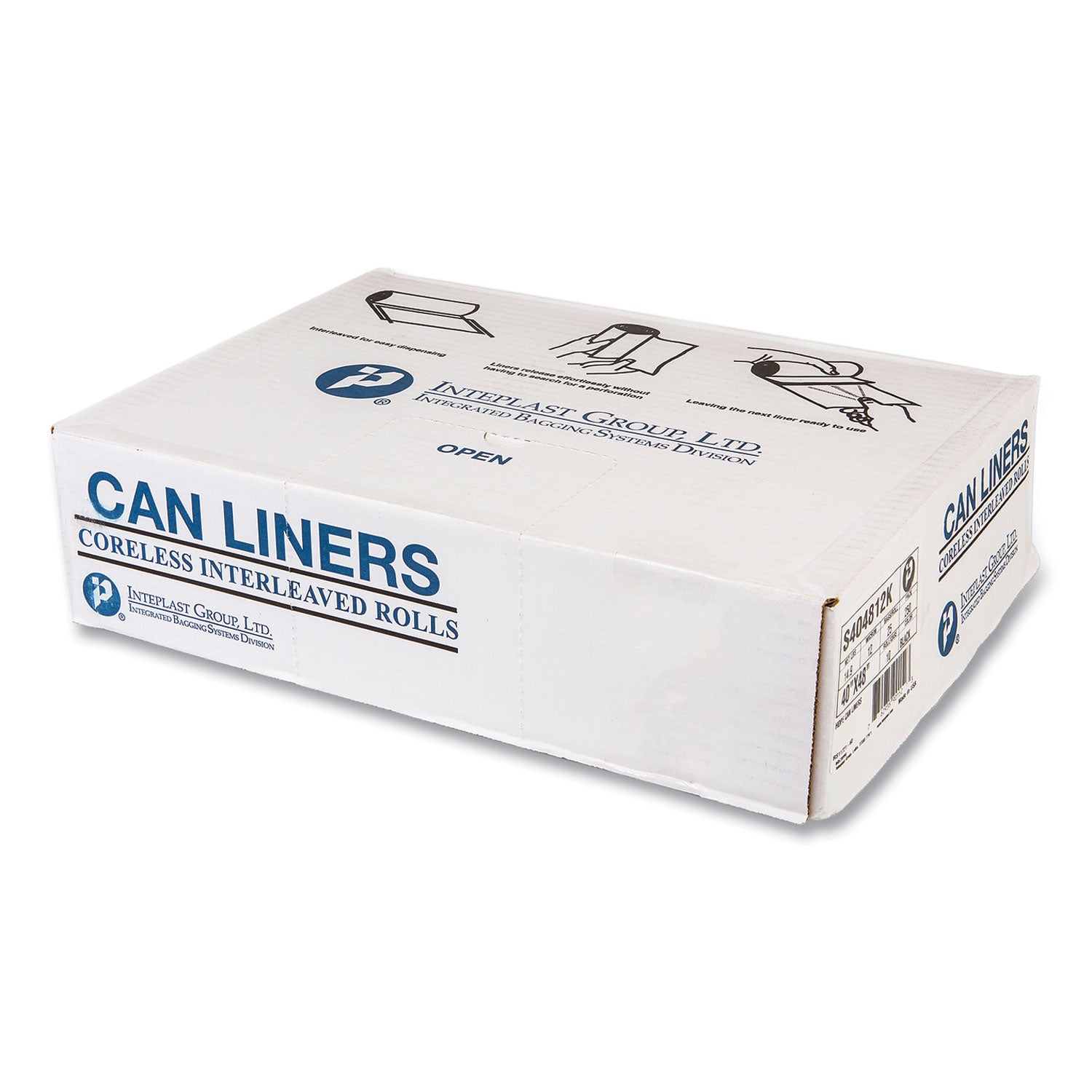 Inteplast Group High-Density Commercial Can Liners, 45 gal, 12 mic, 40" x 48", Black, Interleaved Roll, 25 Bags/Roll, 10 Rolls/Carton