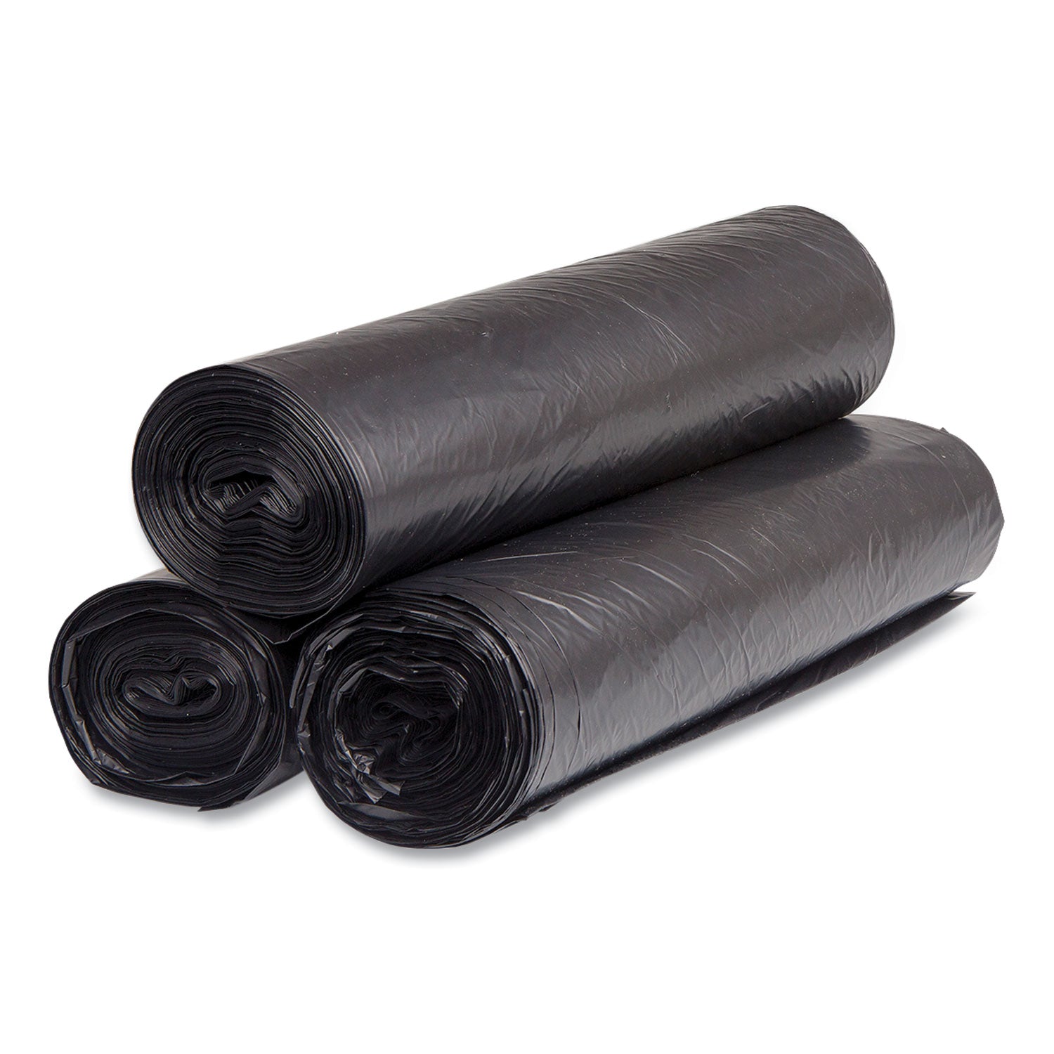 Inteplast Group High-Density Commercial Can Liners, 56 gal, 16 mic, 43" x 48", Black, Interleaved Roll, 25 Bags/Roll, 8 Rolls/Carton
