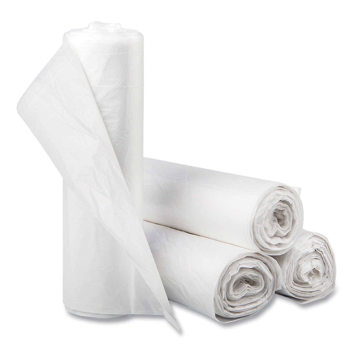 High-Density Commercial Can Liners, 60 gal, 16 mic, 43" x 48", Natural, Interleaved Roll, 25 Bags/Roll, 8 Rolls/Carton