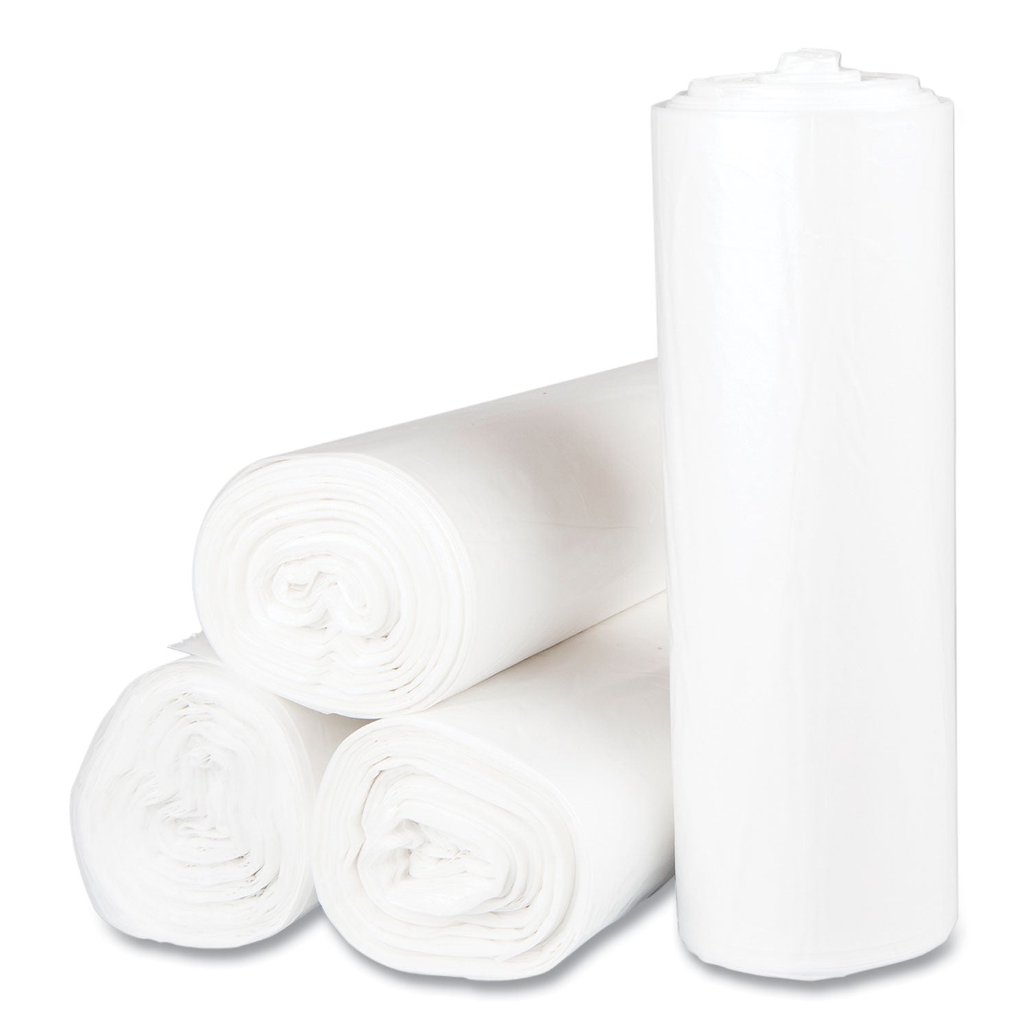 Inteplast Group High-Density Commercial Can Liners, 56 gal, 17 mic, 43" x 48", Clear, Interleaved Roll, 25 Bags/Roll, 8 Rolls/Carton